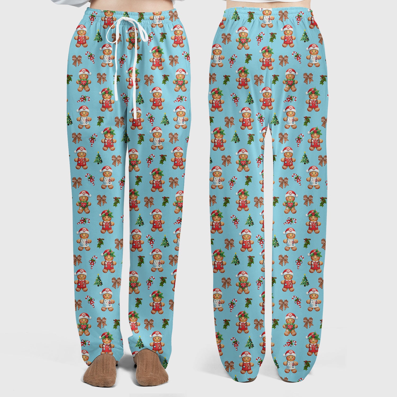 Funny Gingerbread Christmas Scrub Set - Cute Cookie with Bow Scrubs Pants and V Neck Top - Festive Holiday Gift for Women