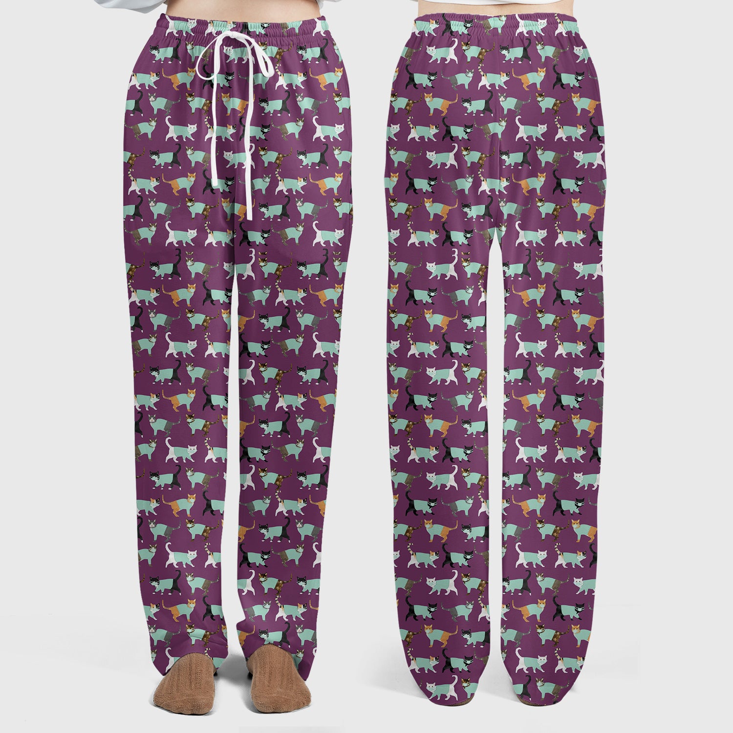 Playful Cat Nurse All Over Print Scrub Set, Scrub Pants and V Neck Top