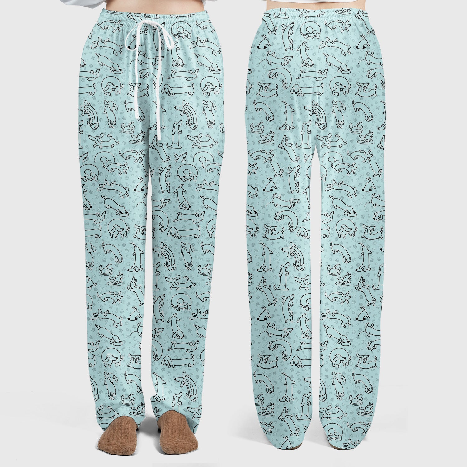 Playful Dachshund Dog Line Art Print Scrub Set, Scrub Pants and V Neck Top