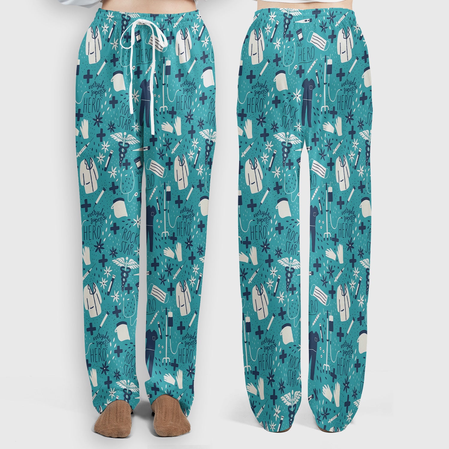 Inspirational Healthcare Hero Medical Tools Nurse Pattern Scrub Set, Scrub Pants and V Neck Top