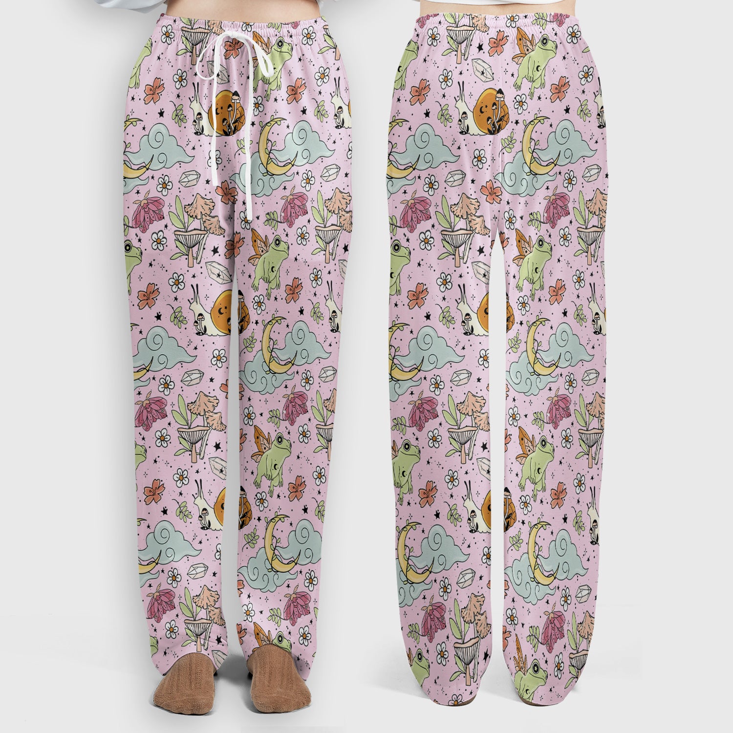 Whimsical Frog Moon Mushroom Pattern Scrub Set, Fantasy Nature Print, Breathable Med Uniform