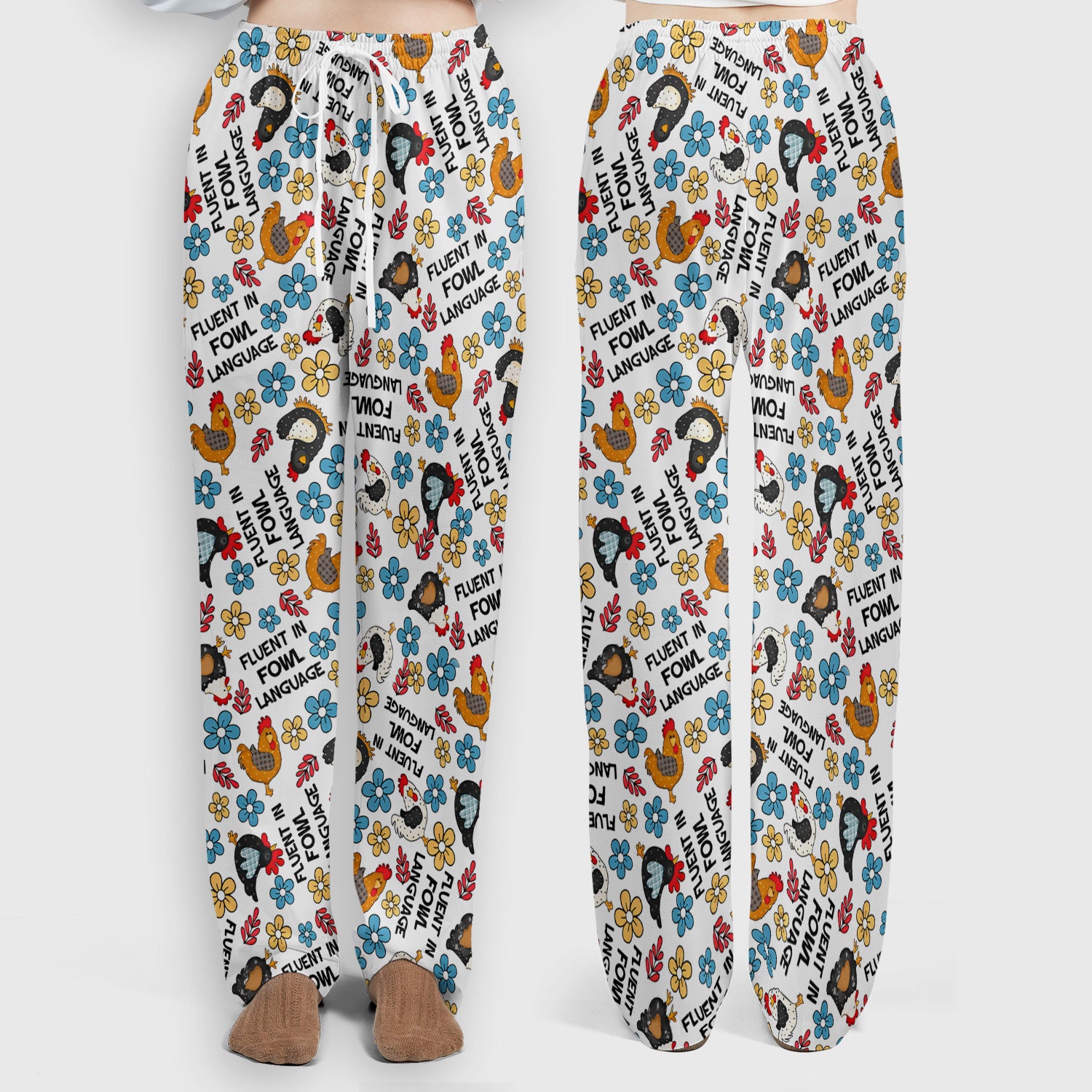 Funny Chicken Fluent in Fowl Language Pattern Scrub Set, Scrub Pants and V Neck Top