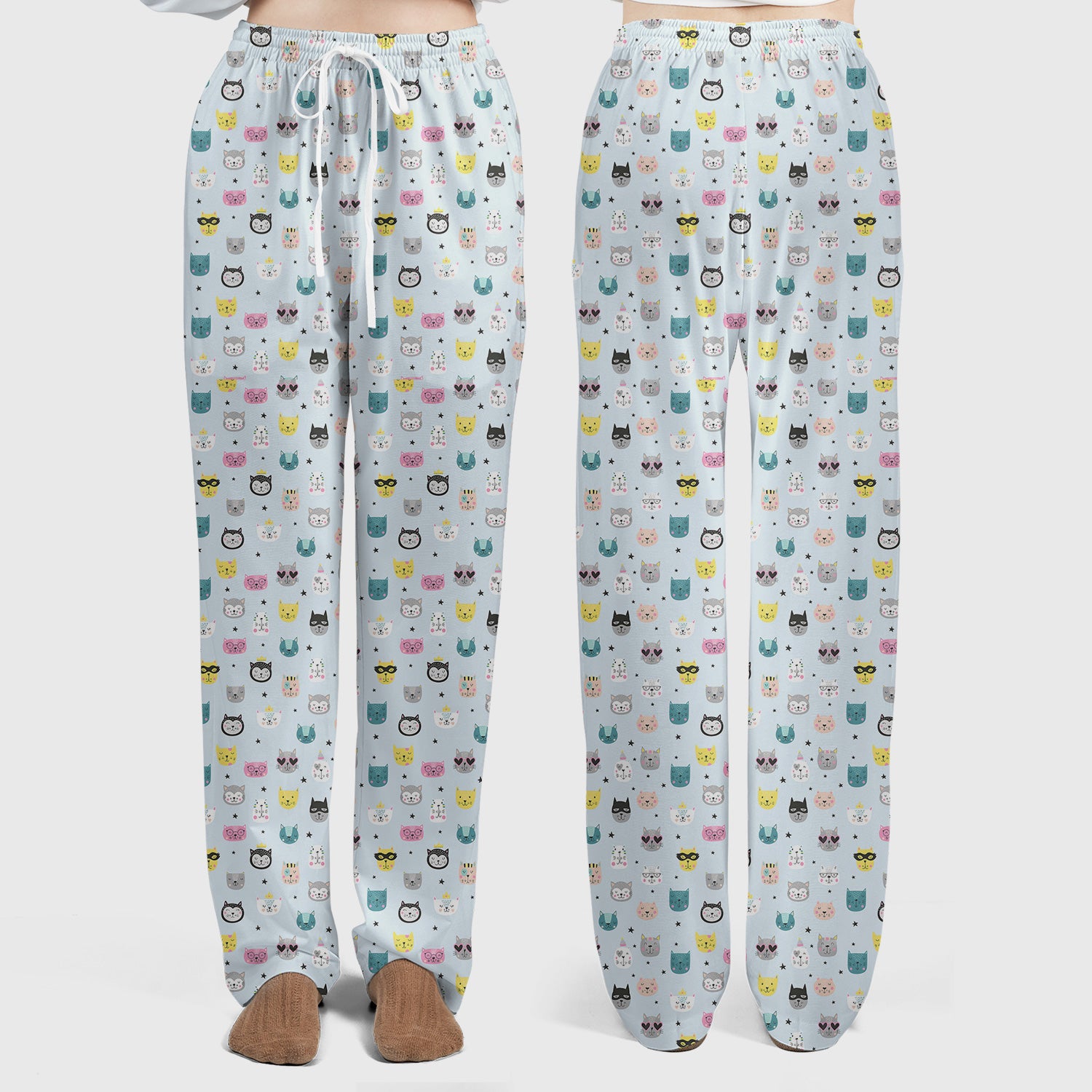 Cute Colorful Cat Pattern Women's Scrub Sets, Breathable Med Uniform