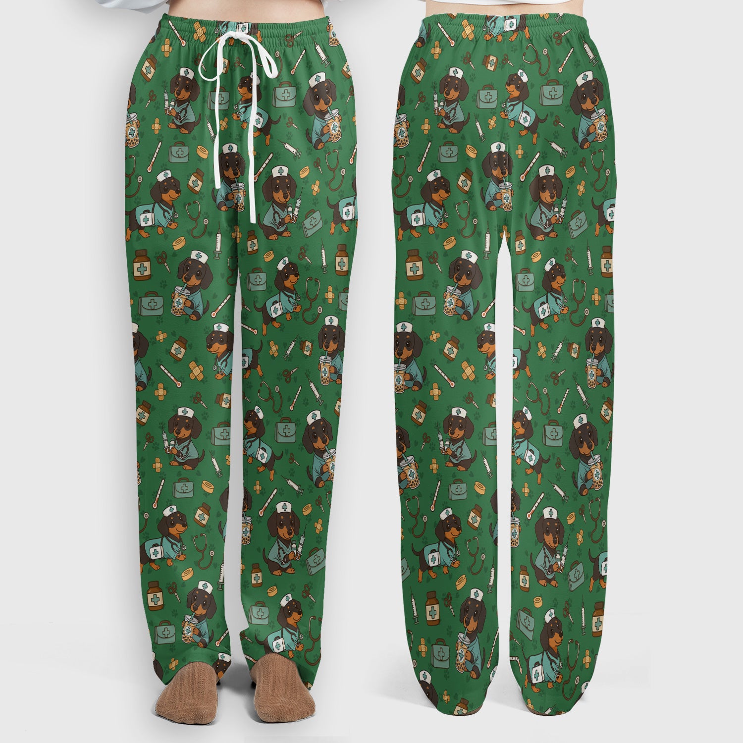 Funny Dachshund Nurse Scrubs Set - Cute Dog Print Medical Shirt - Holiday Nurse Scrub Top Gift for RN CNA Doctor, Women & Men