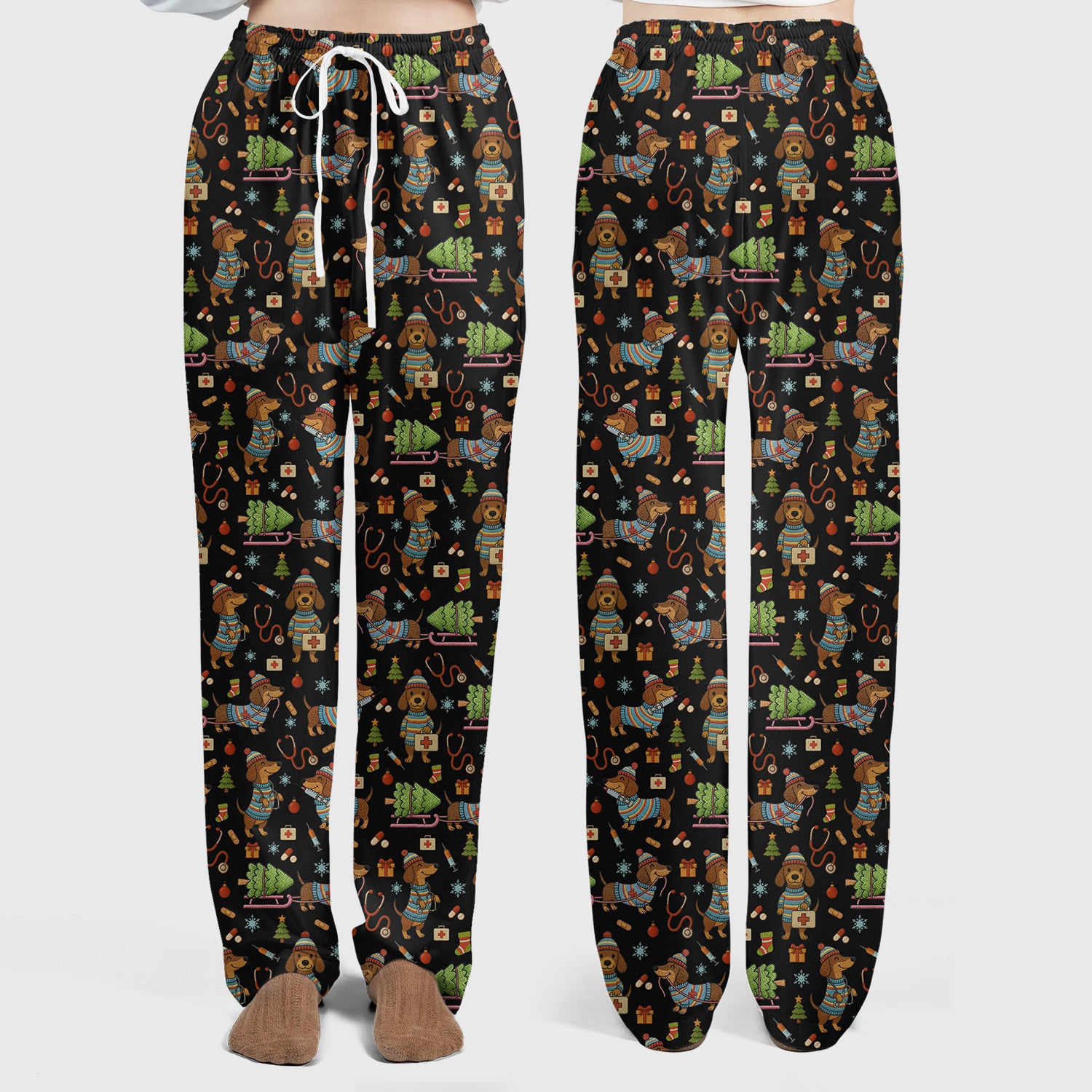 Dachshund Dog Scrub Set For Nurse, Funny Wiener Dog Lover Gift, Cute Dog 3D Knit Pattern Shirt