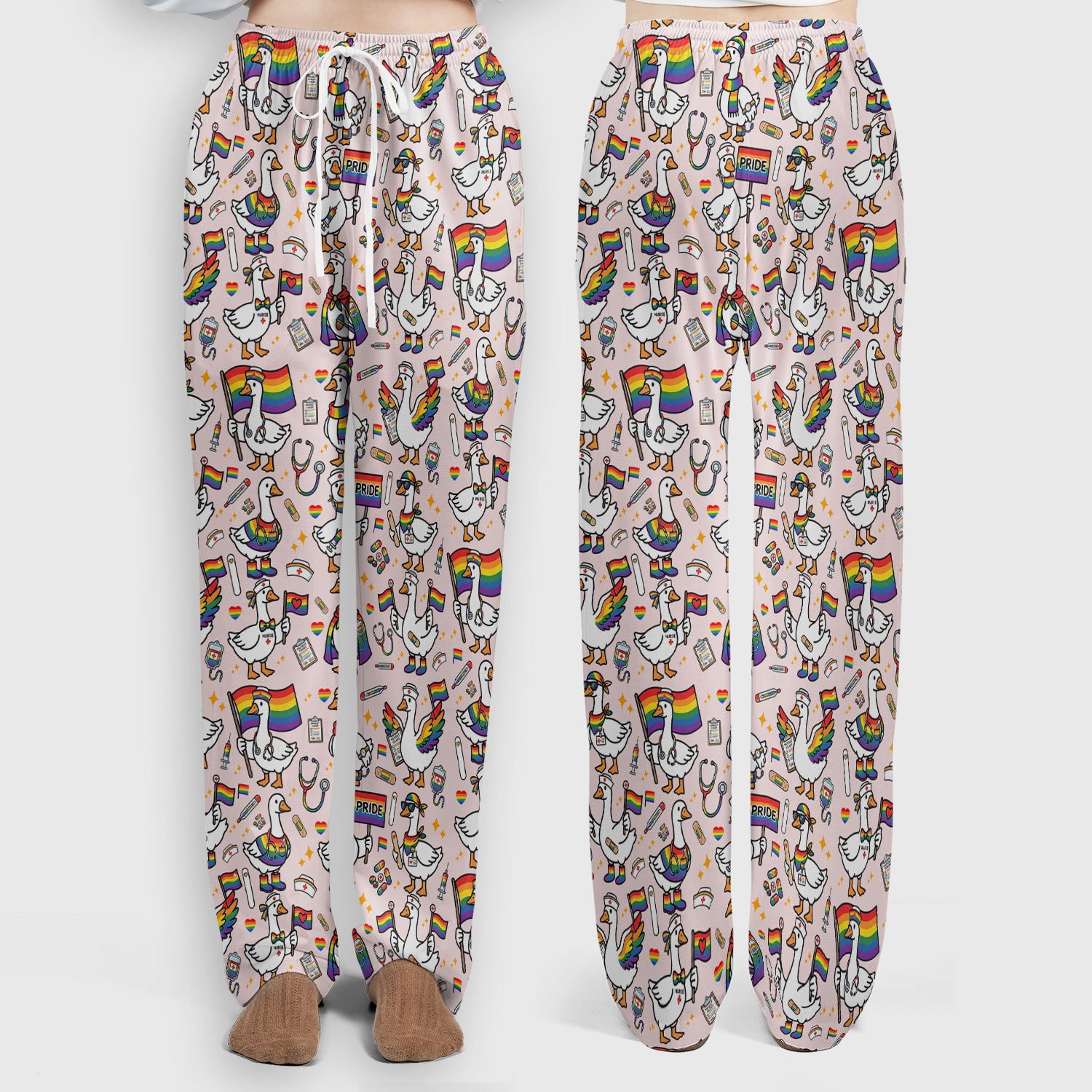 LGBT Pride Nurse Duck Pattern Scrub Set, Breathable Med Uniform