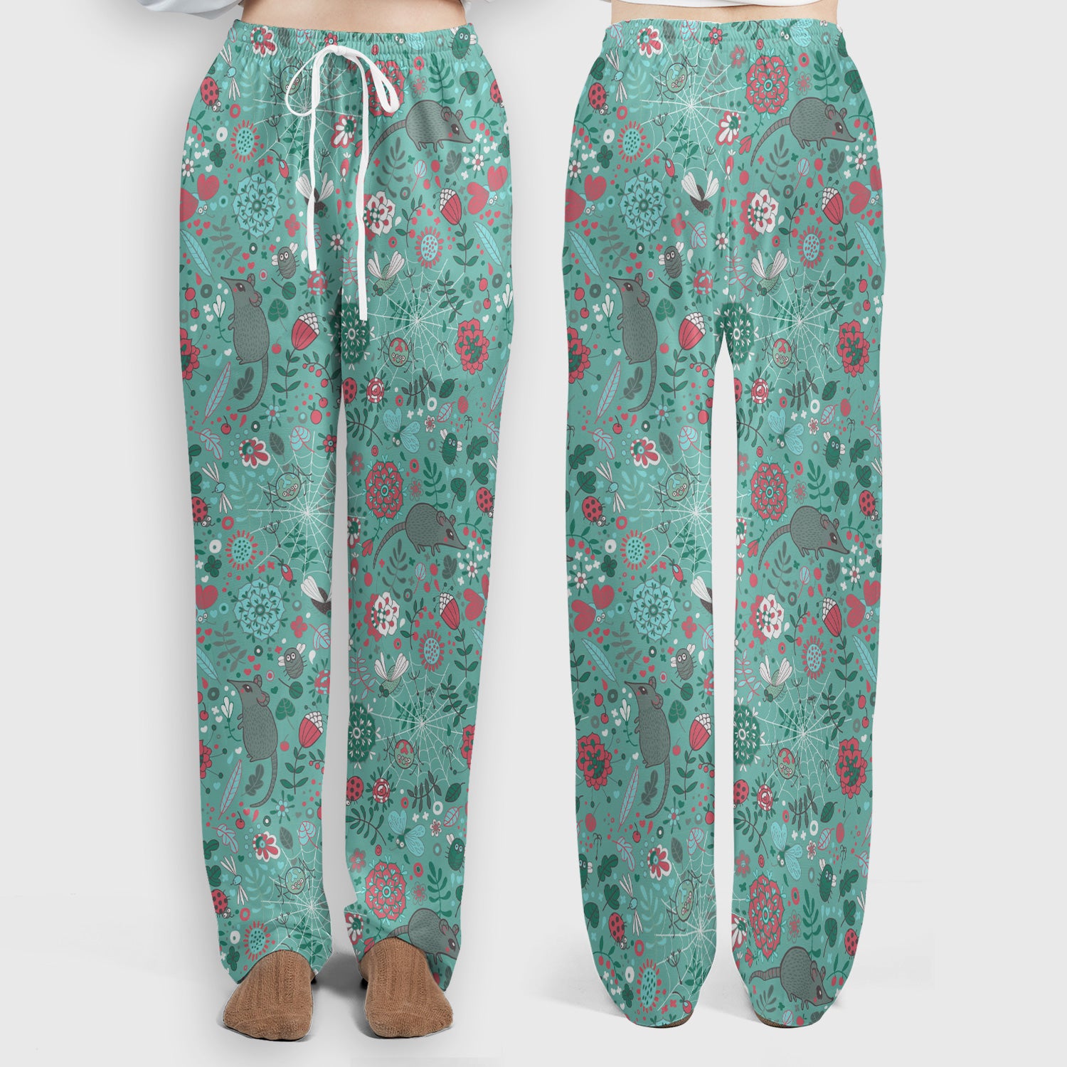 Woodland Mouse Floral Pattern Scrub Set, Breathable Med Uniform