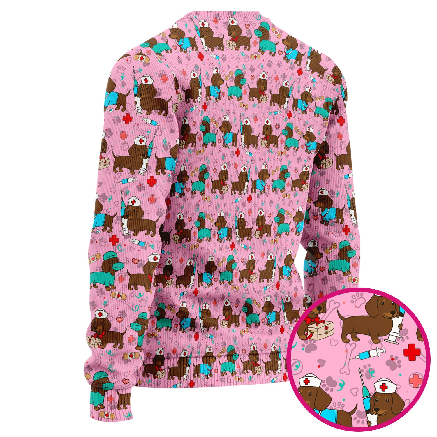 Cute Wiener Dog Dachshund Nurse Scrub Set, Funny Dachshund Dog Scrubs Shirt, Breathable Fabrics Nursing Uniform