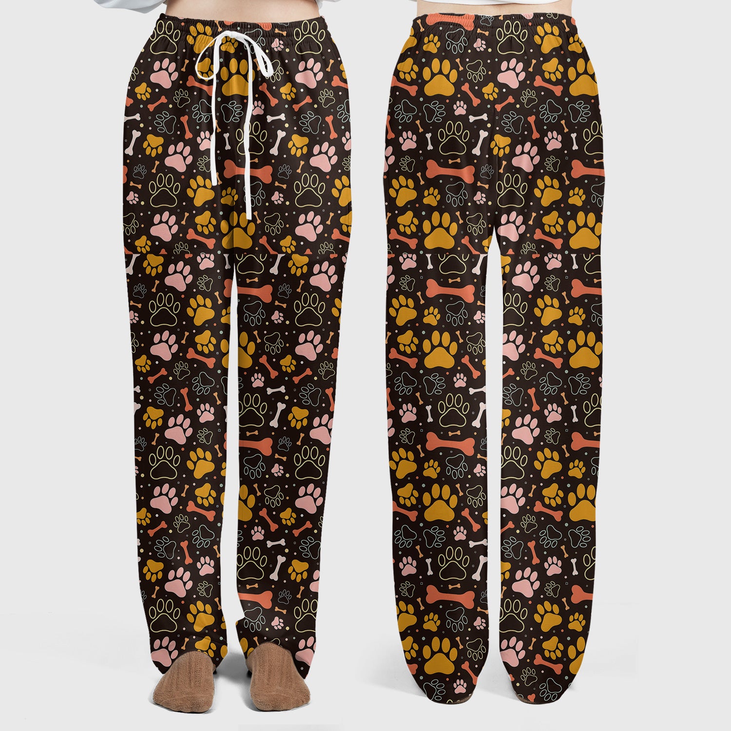 Cute Paw Print Dog Pattern Scrub Set, Breathable Med Uniform