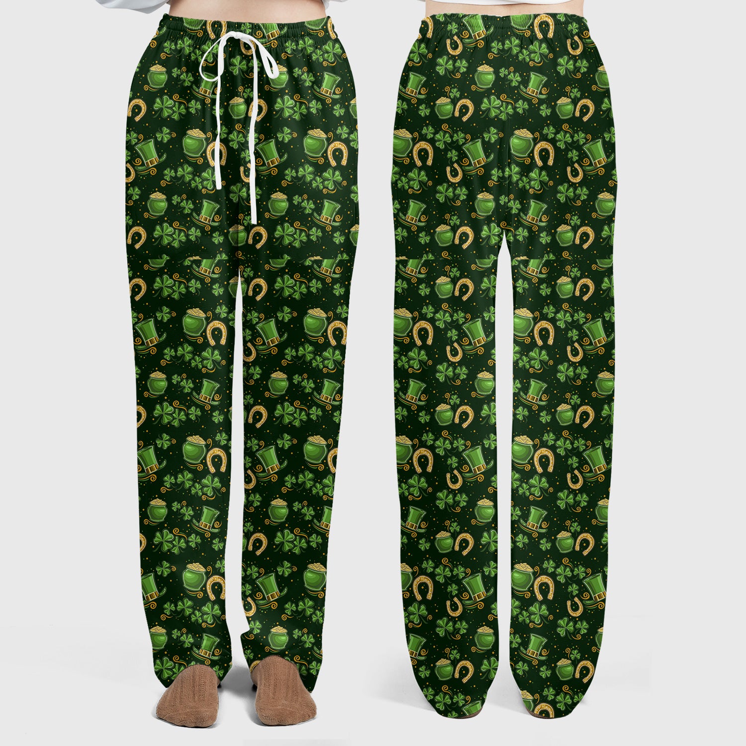 St. Patrick Shamrock Print Scrub Set, Scrub Pants and V Neck Top