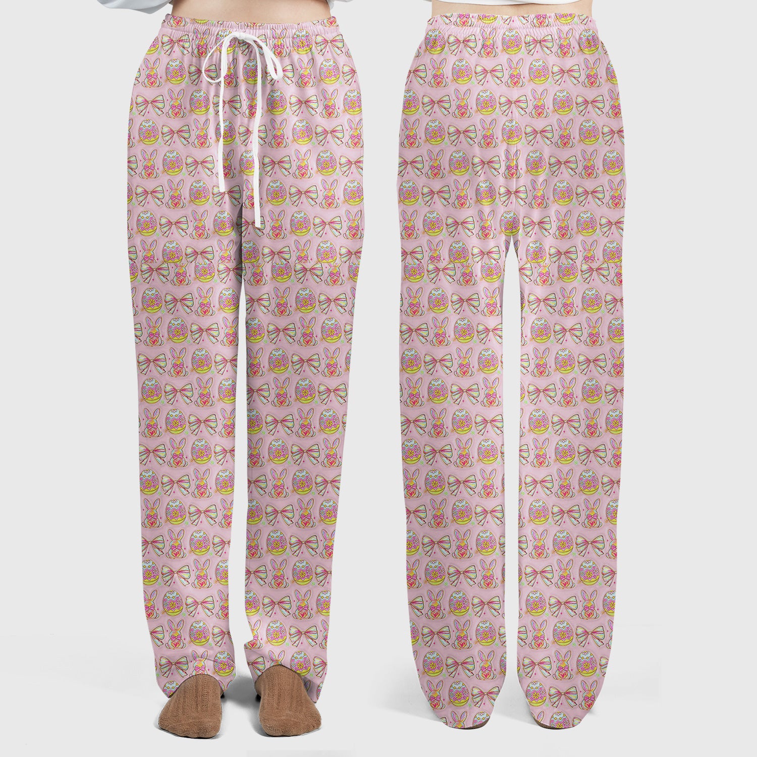 Easter Bunny Pastel Egg Bow Pattern Scrub Set, Breathable Med Uniform