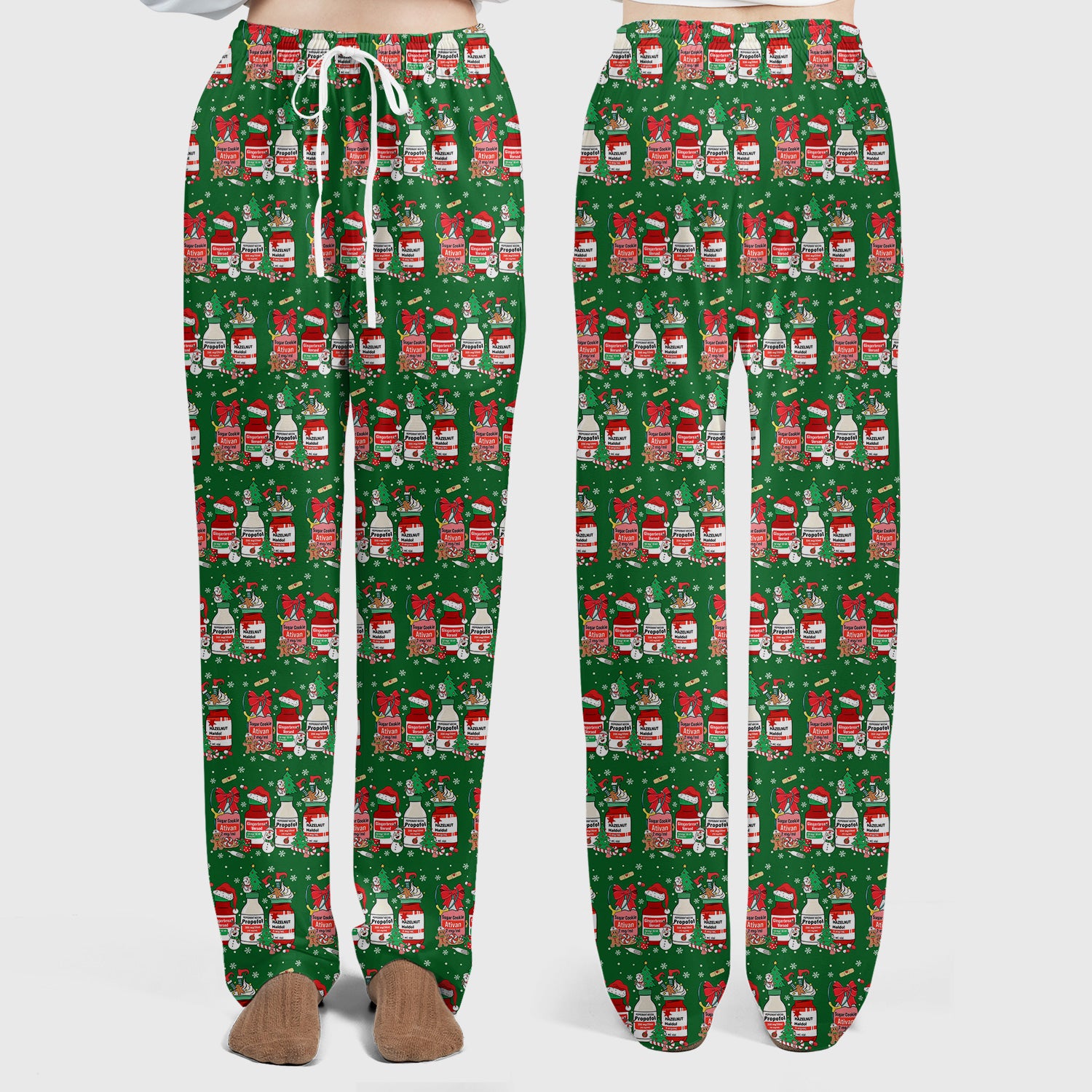 Funny Christmas Medication Scrub Set – Festive Holiday Pharma Bottles Pattern – Playful Medical Uniform for Nurses, Pharmacists & Healthcare Workers