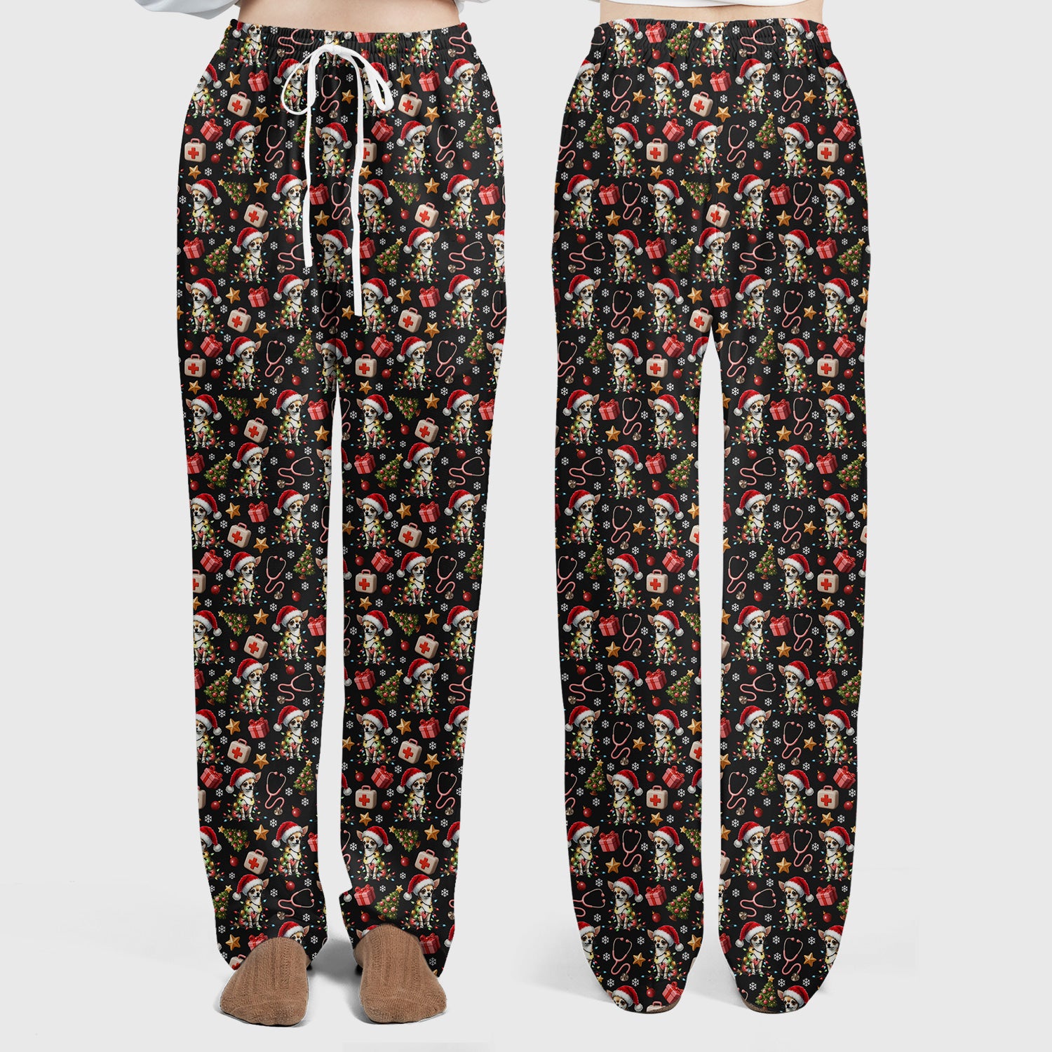 Funny Chihuahua Nurse Scrub Set, Christmas Dog Pattern Scrub With Top And Pants, Holiday Scrubs for RN, LPN, CNA, Vet Tech Gift