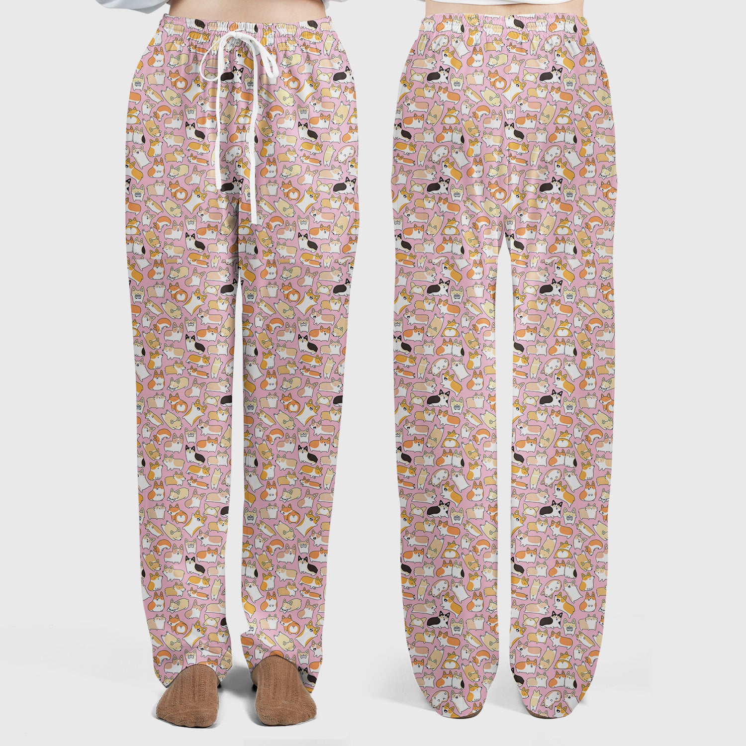 Cute Corgi Dog All Over Print Scrub Set, Scrub Pants and V Neck Top