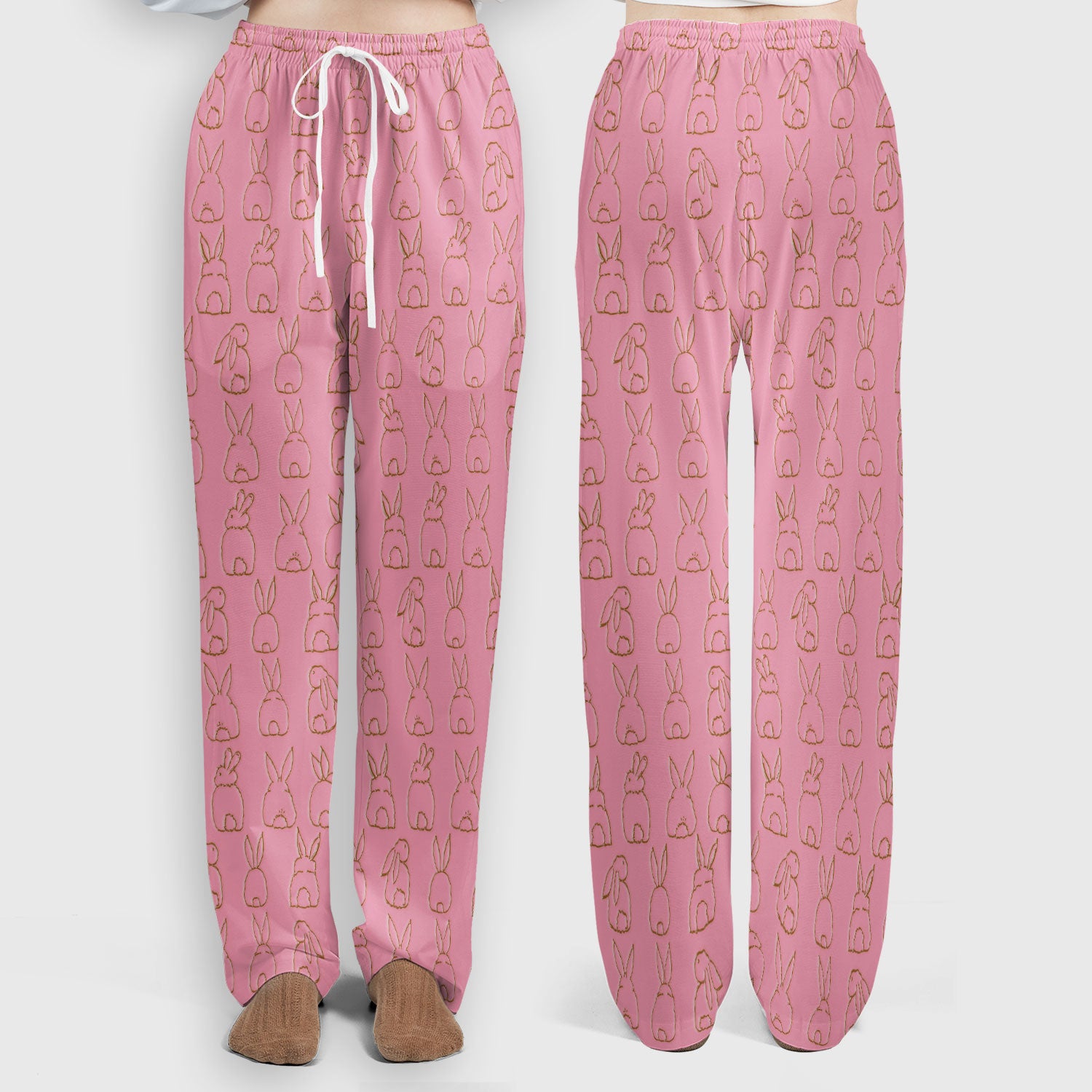 Cartoon Bunny Line Art Pattern Medical Scrub Set, Breathable Med Uniform