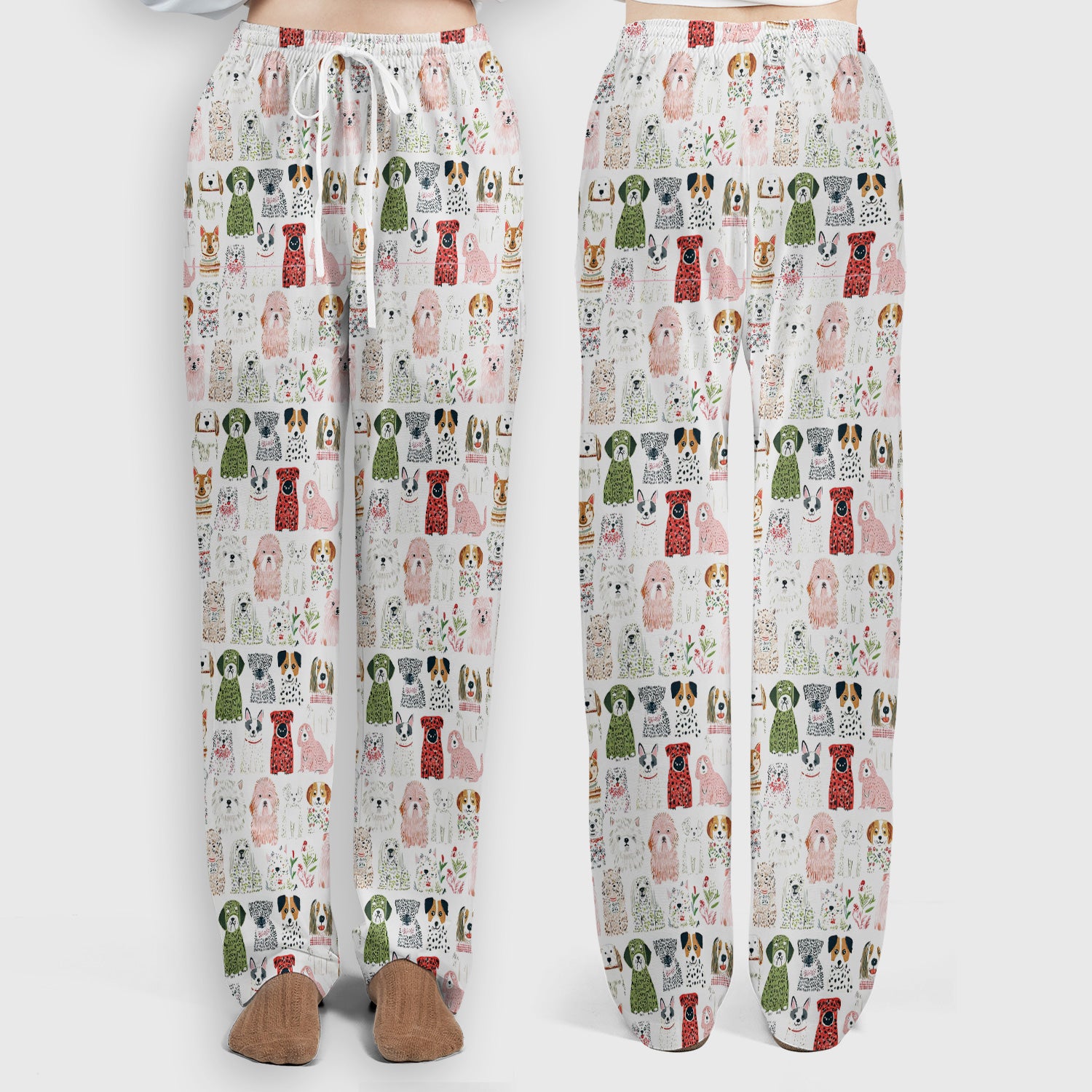 Cute Cartoon Dog Breeds Pattern Scrub Set, Breathable Med Uniform
