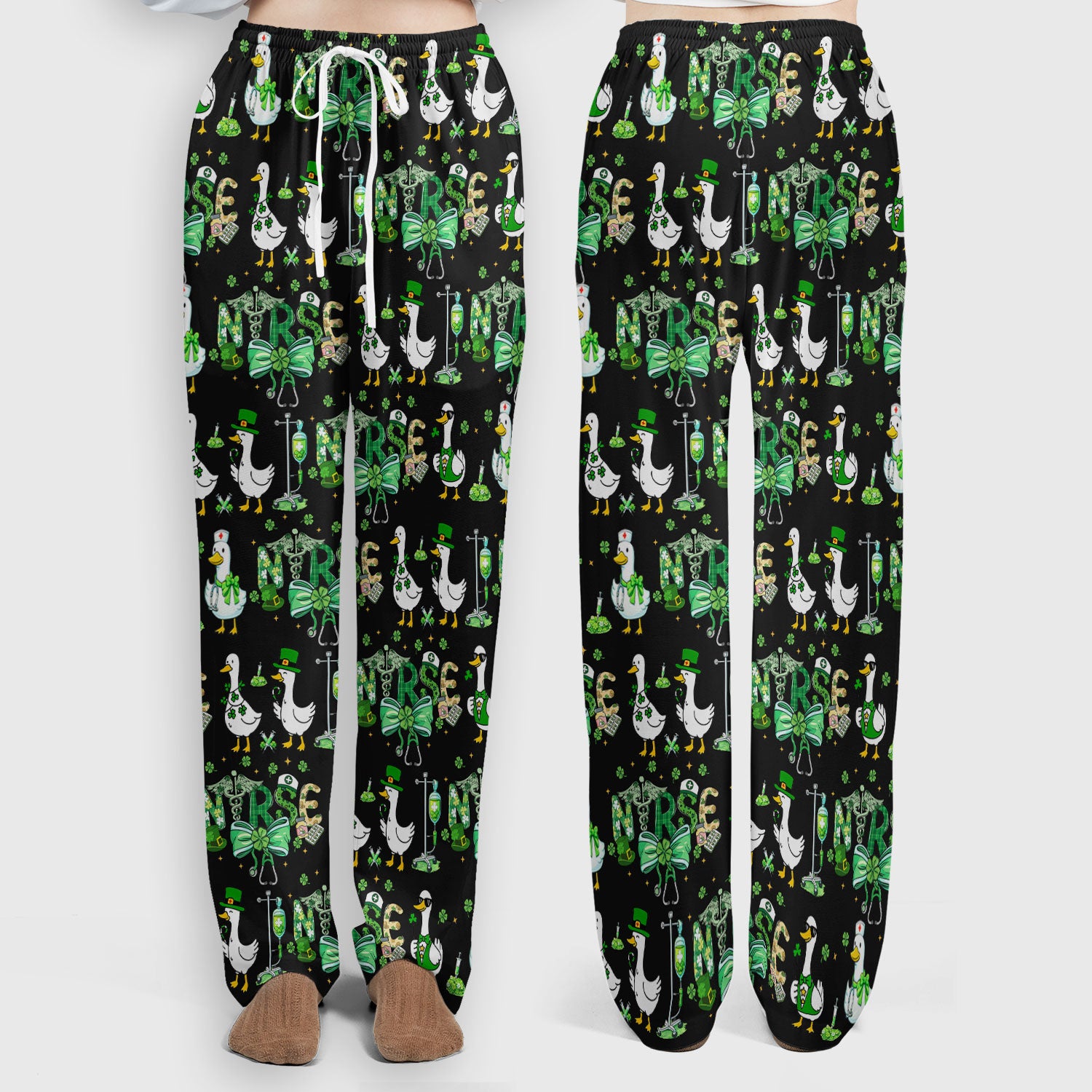 Funny Goose Nurse Shamrock Scrub Set, St. Patrick’s Day Nurse Pattern Shirt, Breathable Fabrics Nursing Uniform