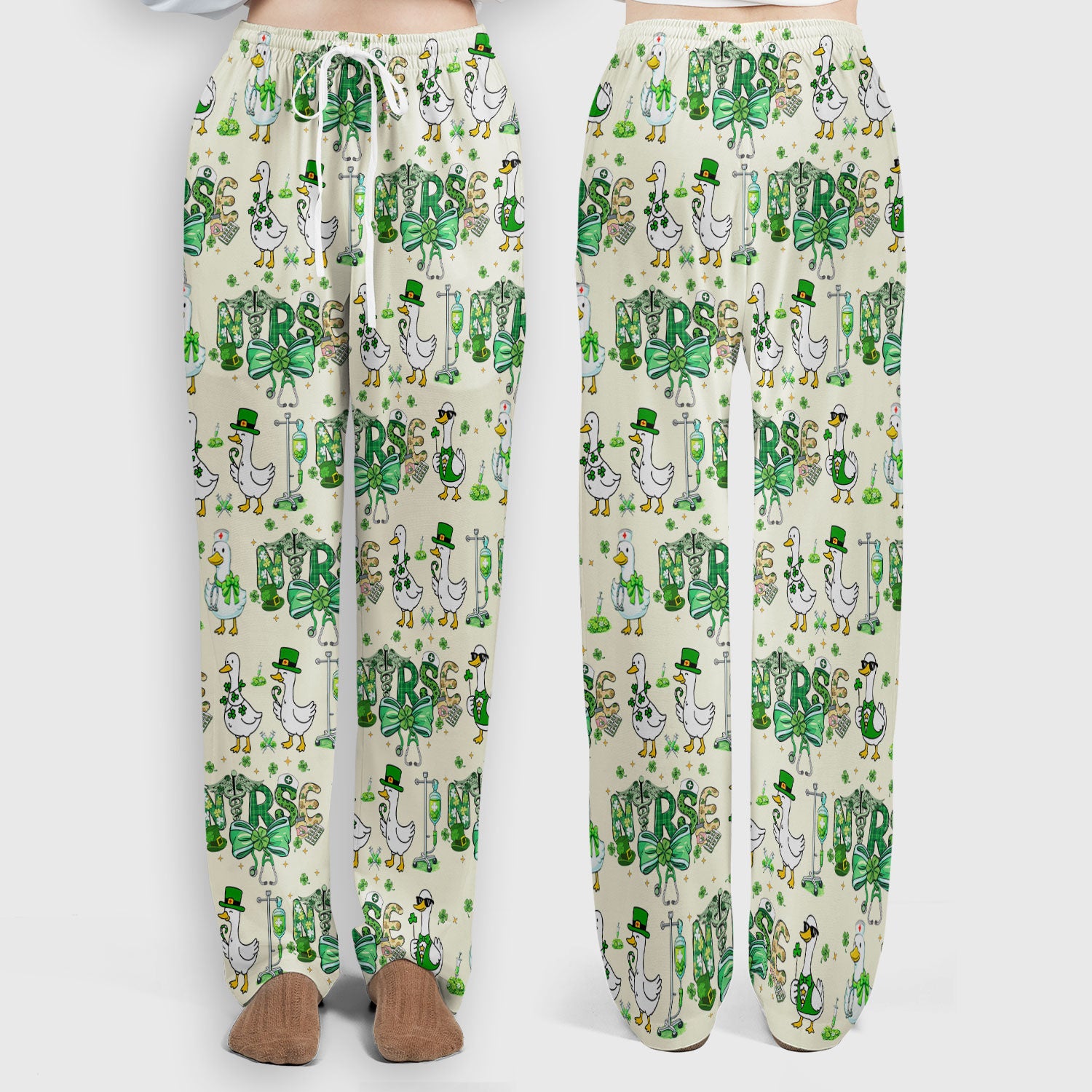 Funny Goose Nurse Shamrock Scrub Set, St. Patrick’s Day Nurse Pattern Shirt, Breathable Fabrics Nursing Uniform