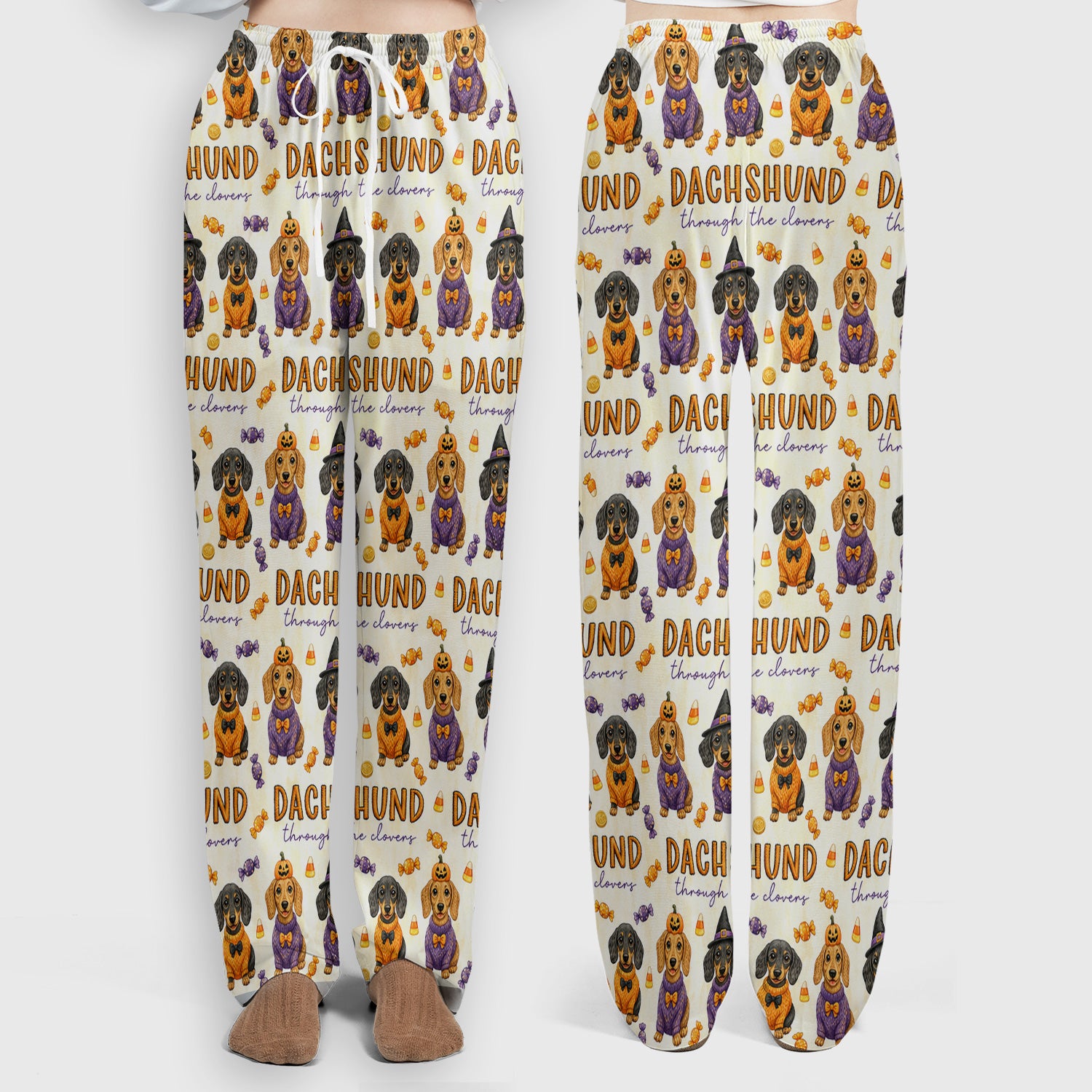 Candy Dachshund Pattern Scrub Set, Scrub Pants and V Neck Top