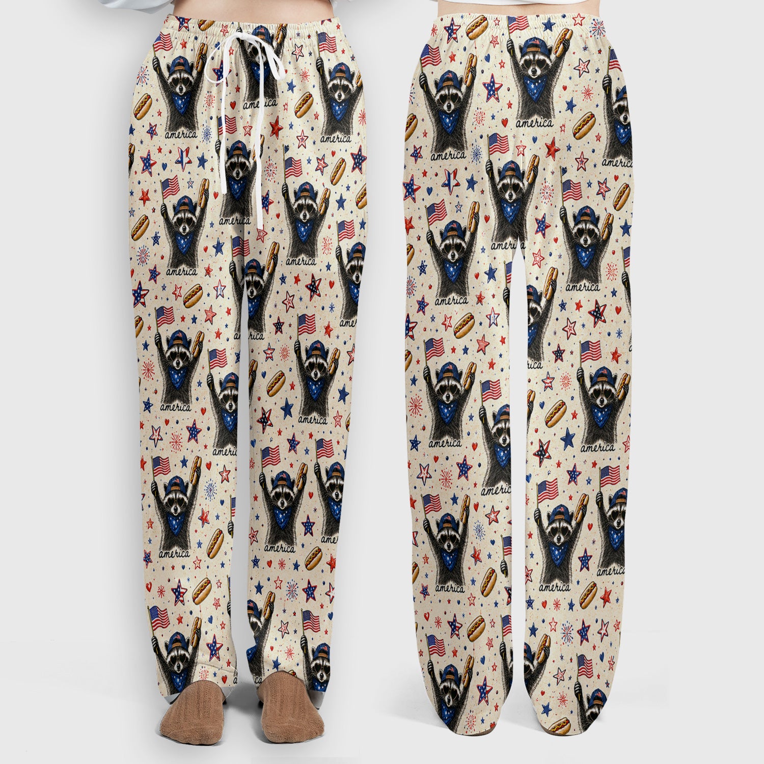 Patriotic Raccoon America Hotdog Pattern Scrub Set, Scrub Pants and V Neck Top