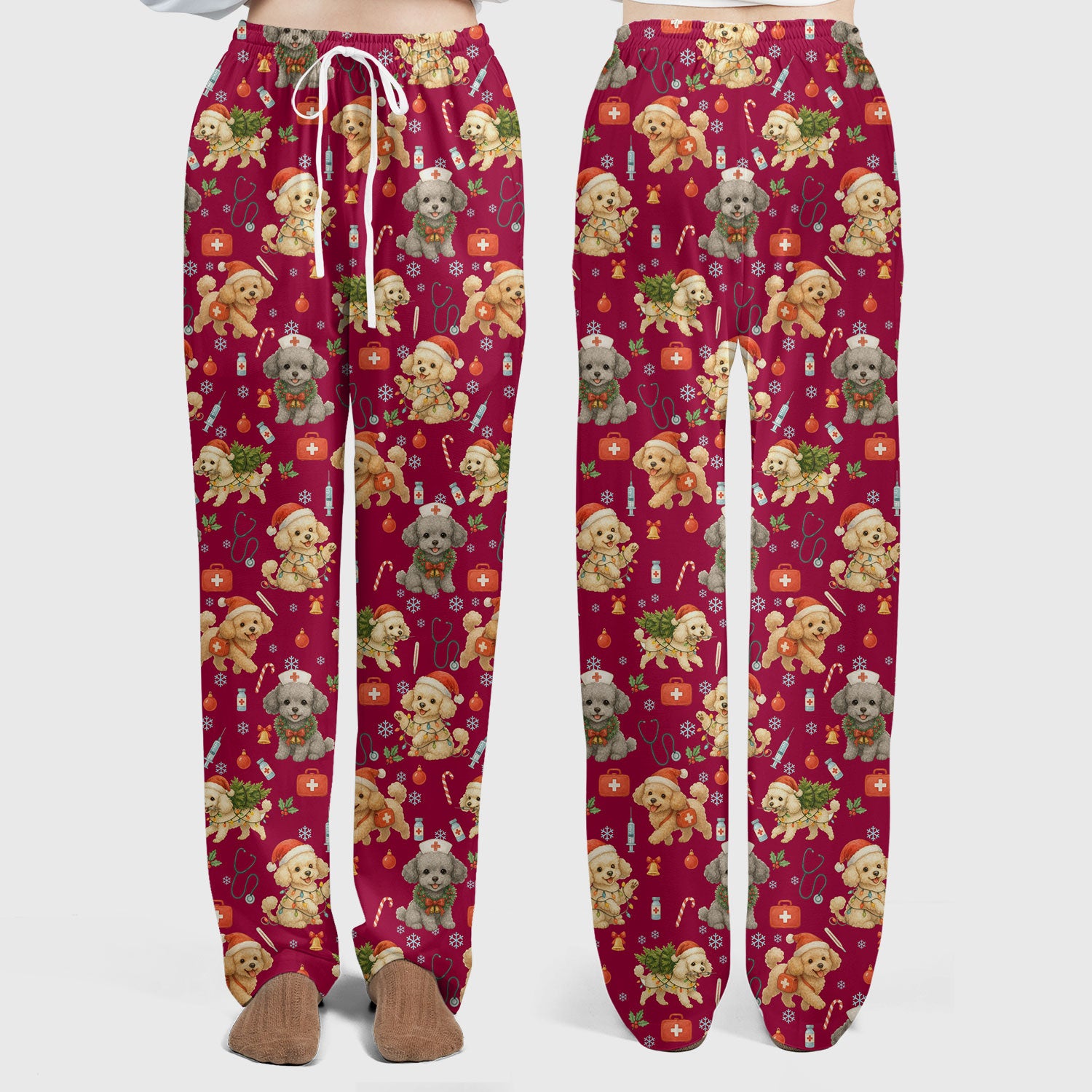 Christmas Dog Nurse Scrub Set for Women - Cute Puppy Pattern Scrub Top and Pants - Funny Holiday Nursing Outfit Gift for RN LPN CNA