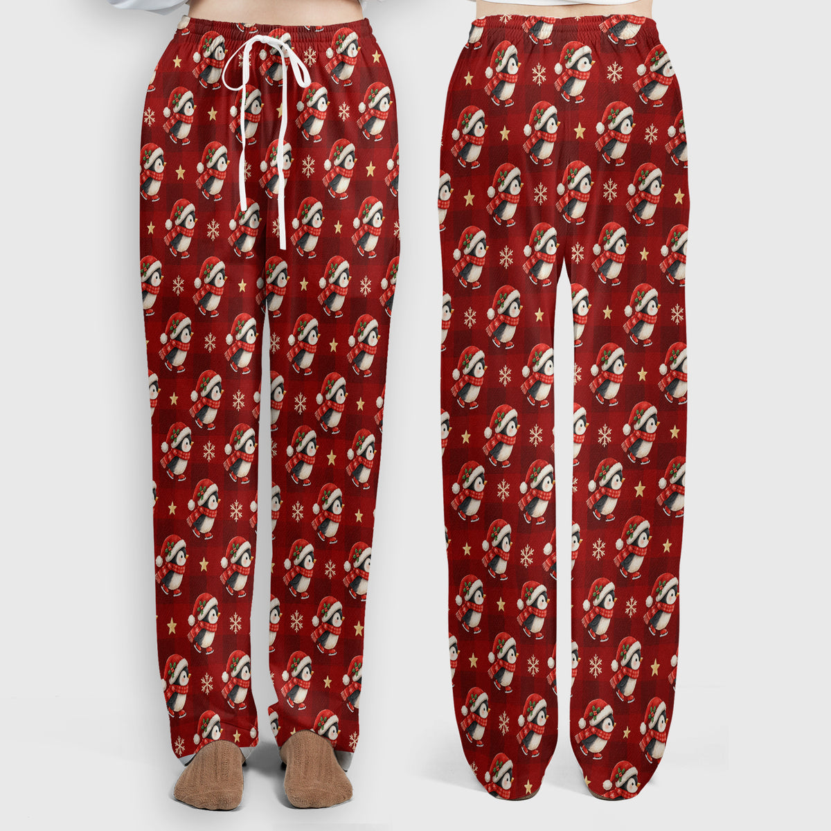 Cute Christmas Ice Skating Penguin Scrub Set, Scrub Pants and V Neck Top