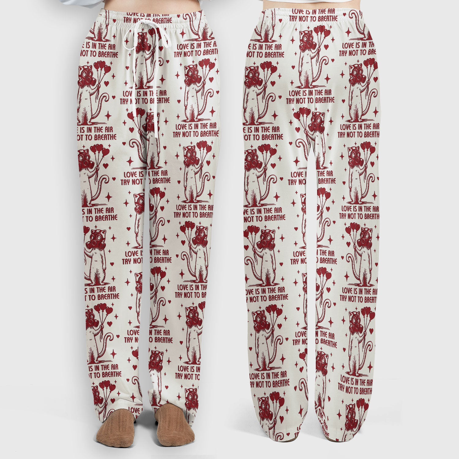 Gas Mask Cat Heart Balloon Valentine Print Scrub Set, Breathable Med Uniform