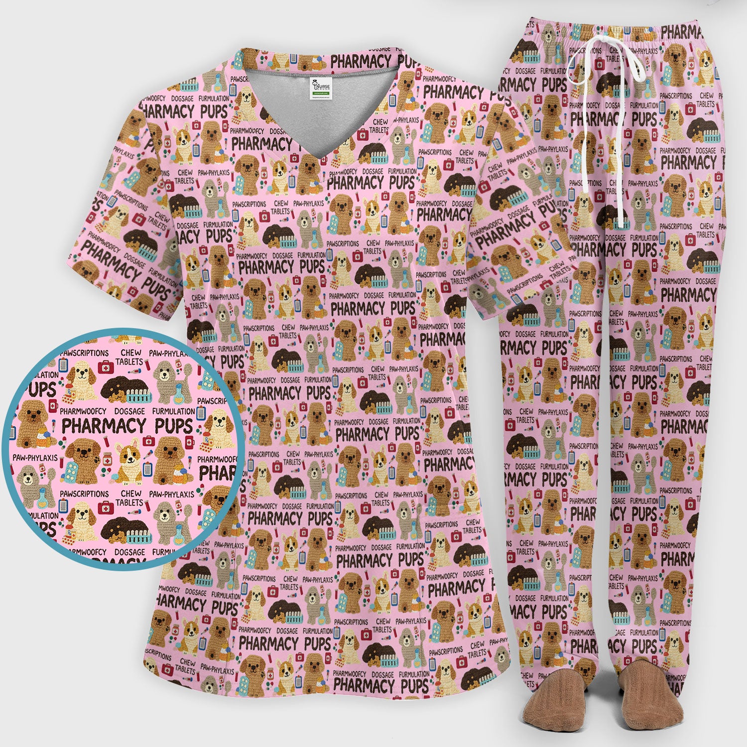 Pharmacy Pups Scrub Set for Women - Cute Dog Medical Uniform for Pharmacists & Vet Techs - Fun Pharmacy Nursing Gift