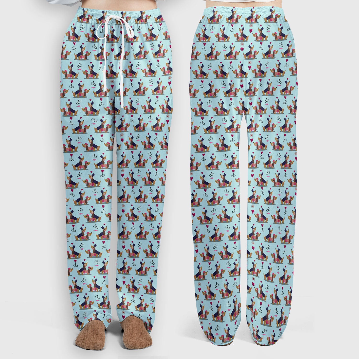 Valentine Dachshund Nurse Scrub Set - Funny Couple Gift for Women