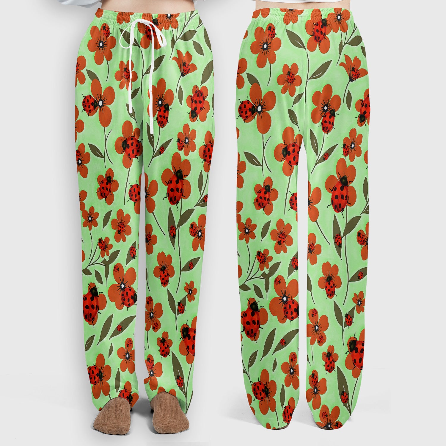 Ladybug on Orange Floral Garden Pattern Scrub Set, Breathable Med Uniform