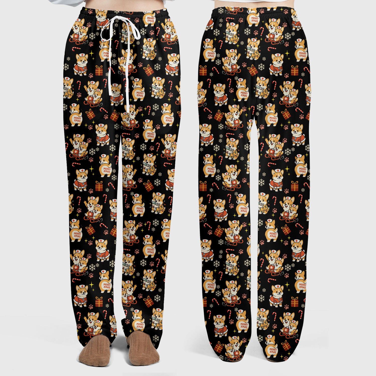 Christmas Corgi Scrubs Set for Women - Fun Corgi Christmas Pattern Nurse Scrubs Top and Pants - Festive Holiday Scrubs for CNA LPN RN