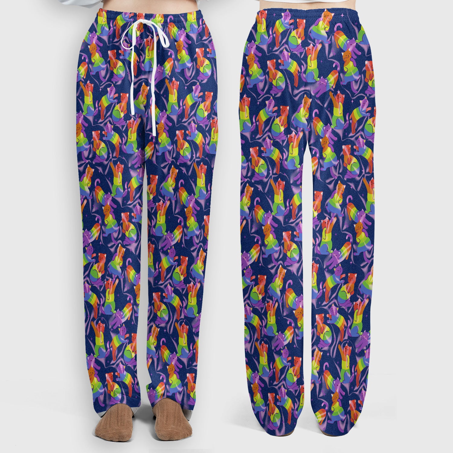 Rainbow Pride Cat Pattern Scrub Set, Scrub Pants and V Neck Top