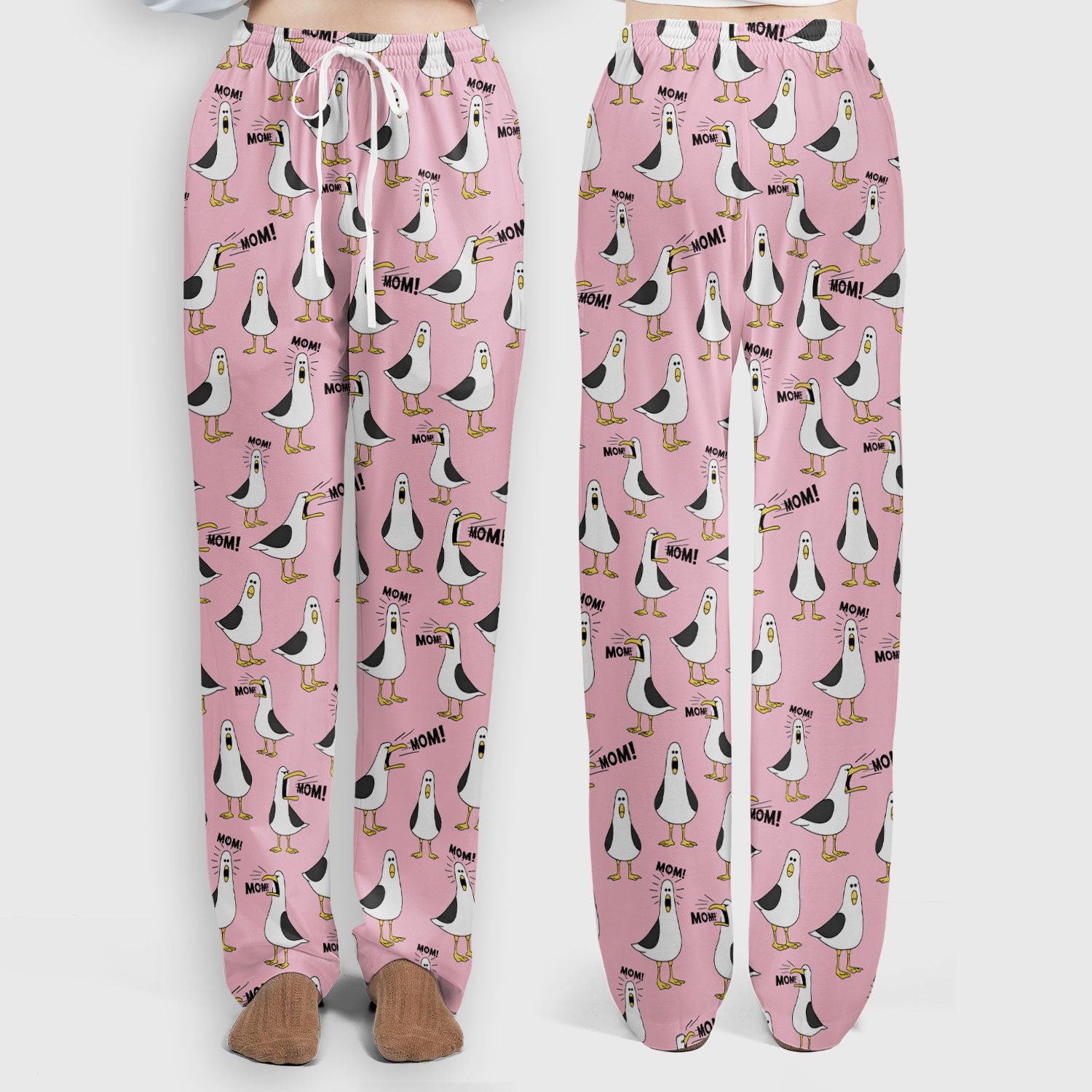 Funny Seagull Mom Seamless Pattern Scrub Set, Scrub Pants and V Neck Top