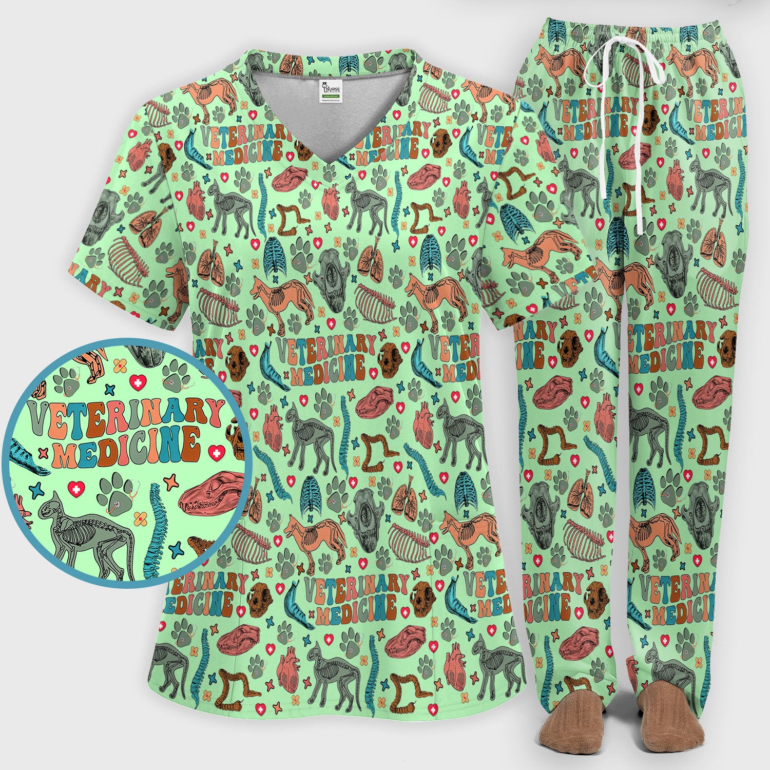 Vet Tech Scrub Set - Veterinary Medicine Scrubs Pants and V Neck Top - Animal Medical Uniform for Women Nurse Gift