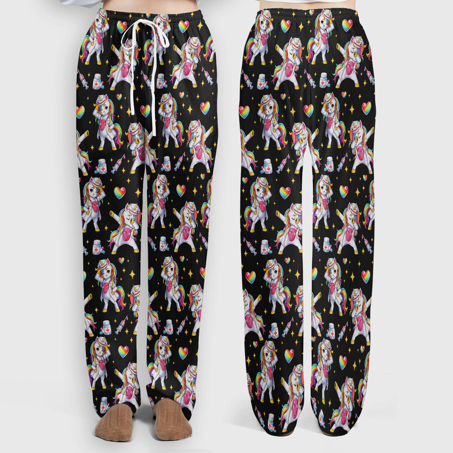 Playful Nurse Unicorn Rainbow Pattern Scrub Set, Breathable Med Uniform