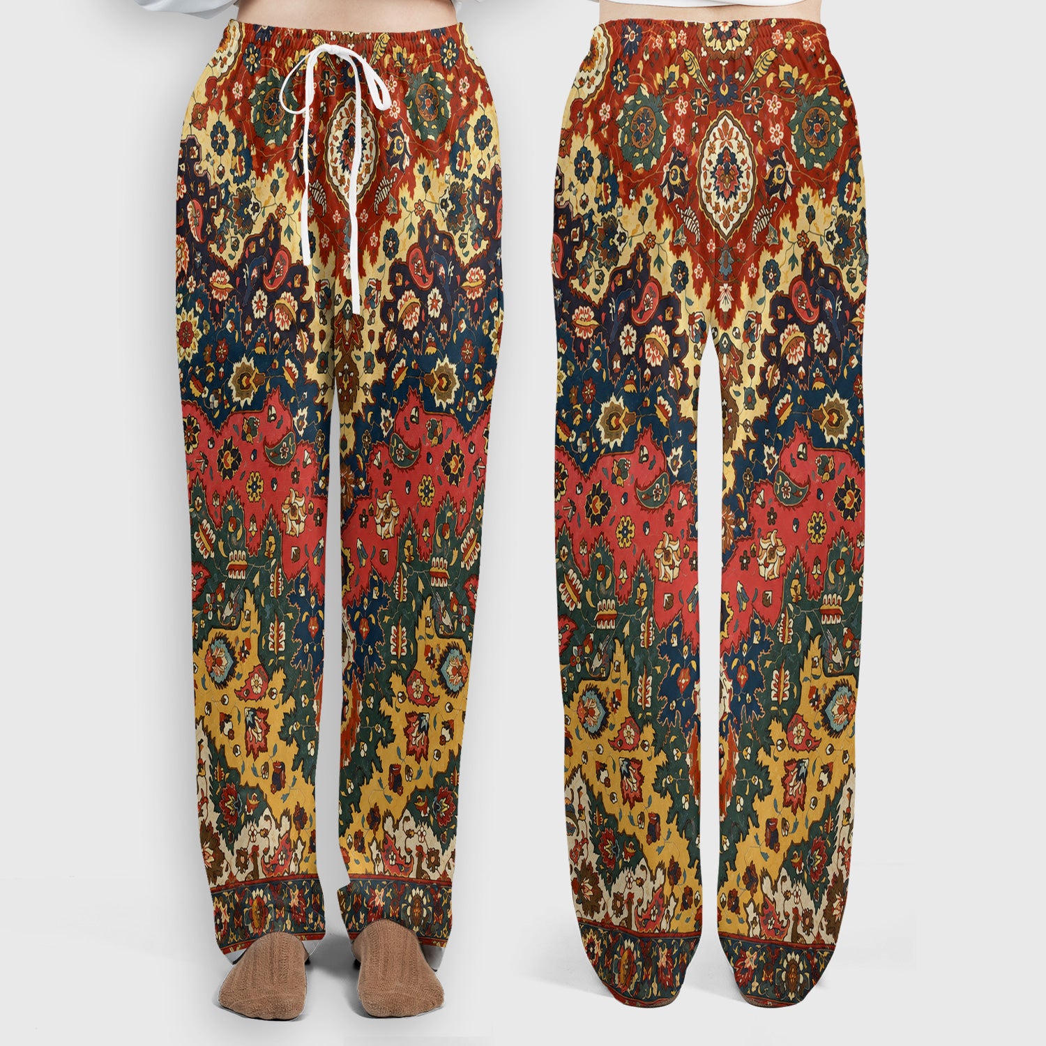 Vintage Persian Rug Floral Pattern Scrub Set, Scrub Pants and V Neck Top