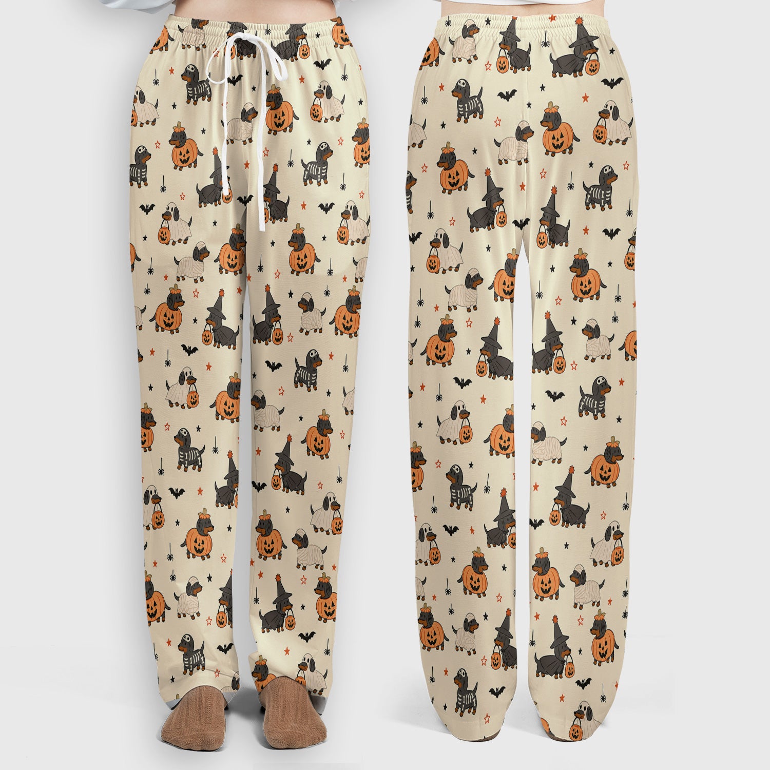 Halloween Dachshund Pattern Scrub Set, Scrub Pants and V Neck Top