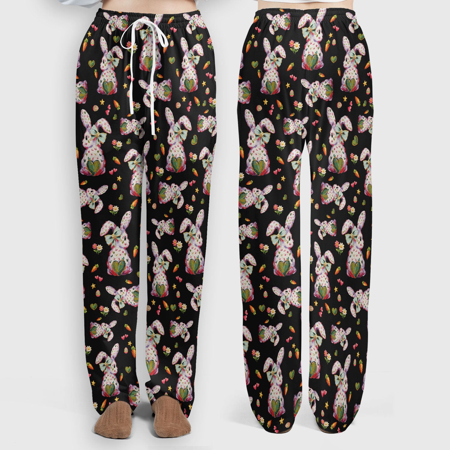 Cute Pastel Bunny Easter Pattern Scrub Set, Scrub Pants and V Neck Top