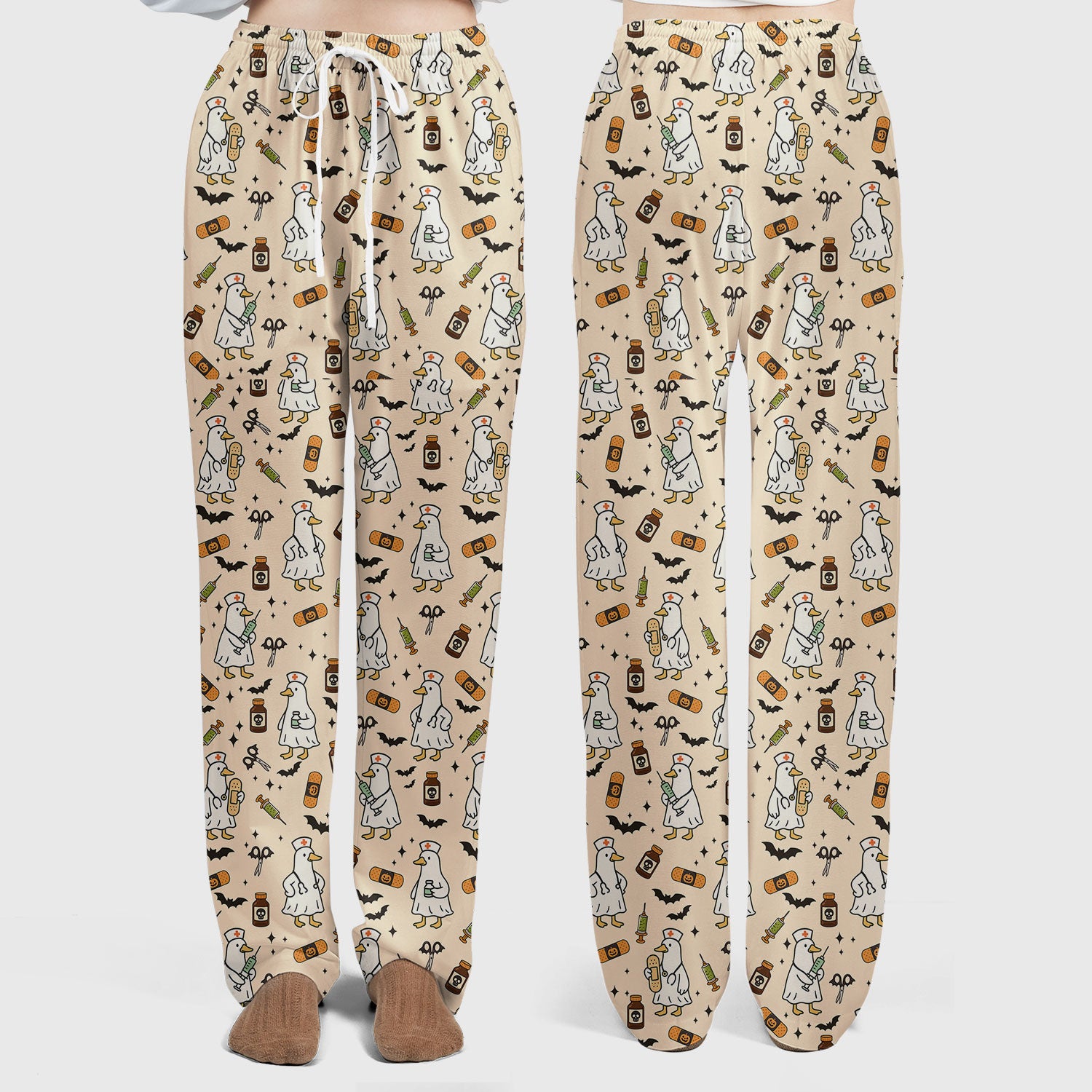 Goose Halloween Nurse Scrub Set - Quirky Duck Medical Pattern - Funny Spooky Nursing Outfit Gift for Women RN LPN CNA