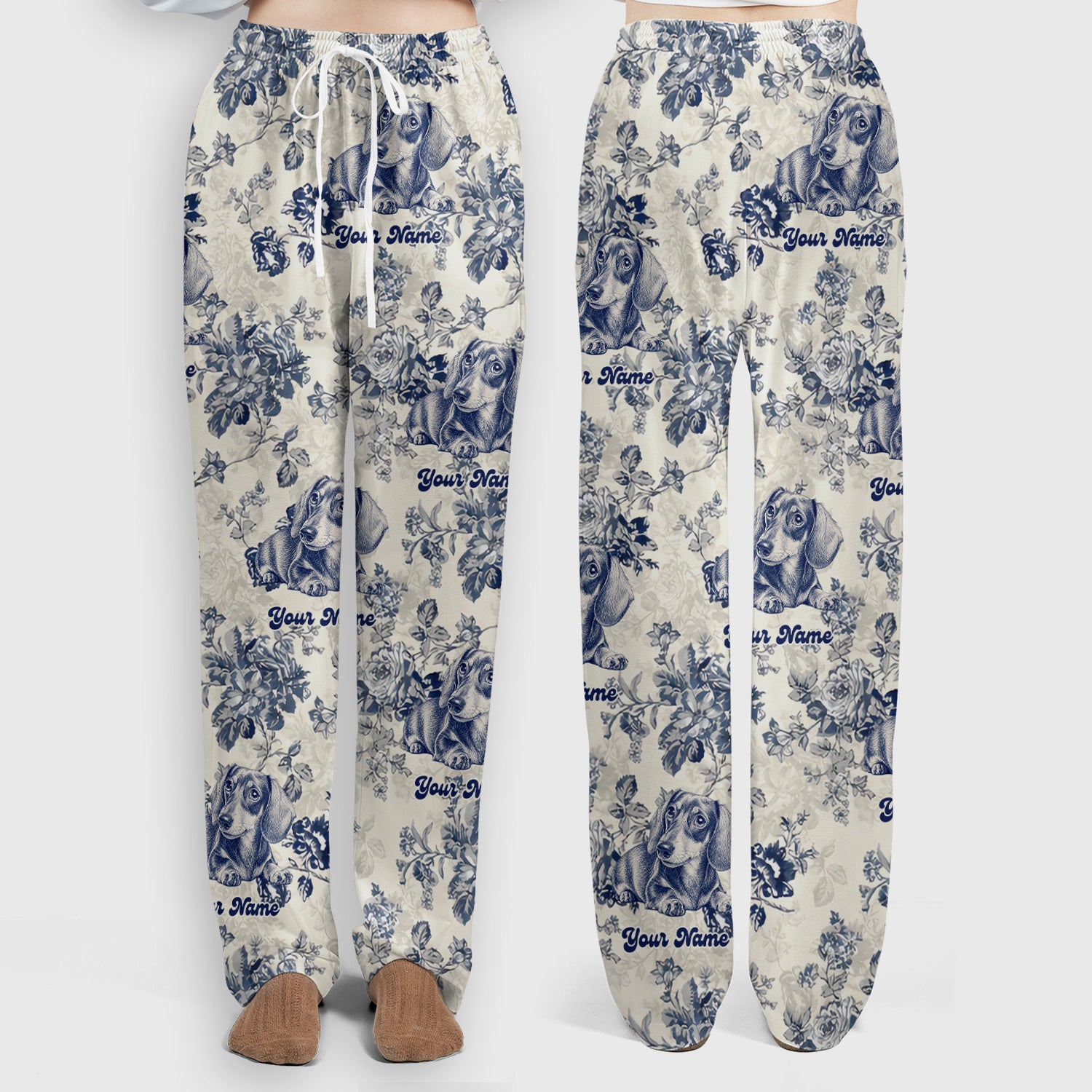 Personalized Vintage Floral Dachshund Portrait Scrub Set, Scrub Pants and V Neck Top