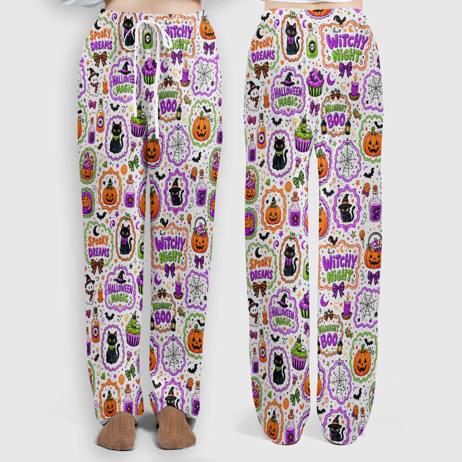 Witchy Halloween Magic And Pumpkins Scrub Set, Scrub Pants and V Neck Top