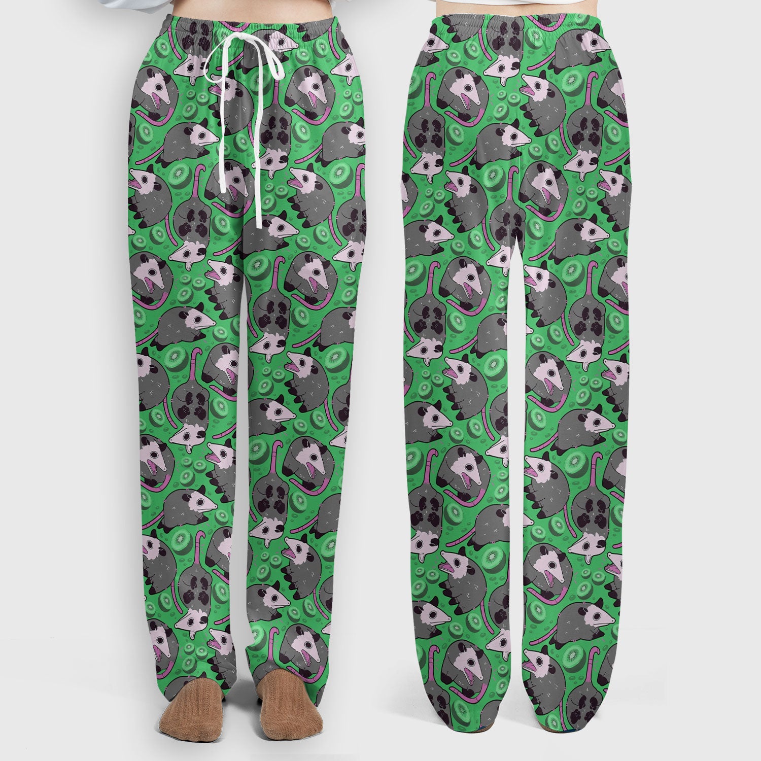 Funny Opossum Kiwi Scrub Set, Quirky Cartoon Animal Scrub Pants and V Neck Top