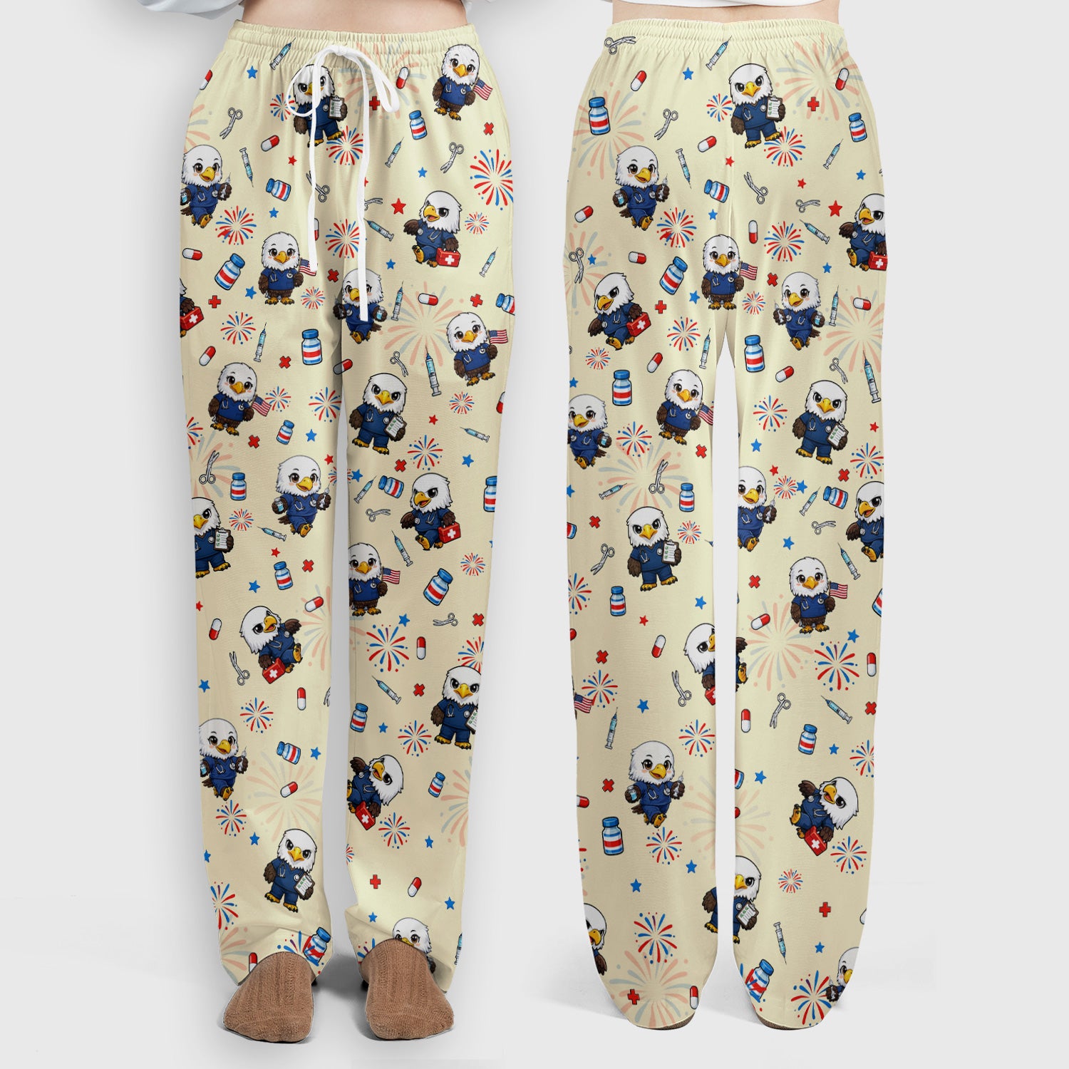 Patriotic Nurse Eagle Fireworks Medical Pattern Scrub Set, Women's Scrub Sets