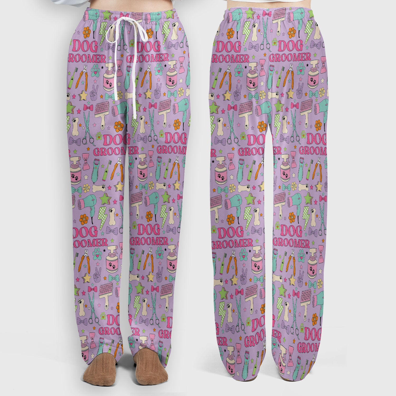 Dog Groomer Tools Pattern Women's Scrub Set, Scrub Pants and V Neck Top