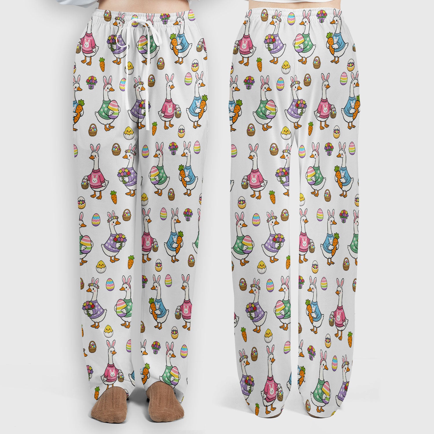 Cute Easter Goose Print Scrub Set, Breathable Med Uniform