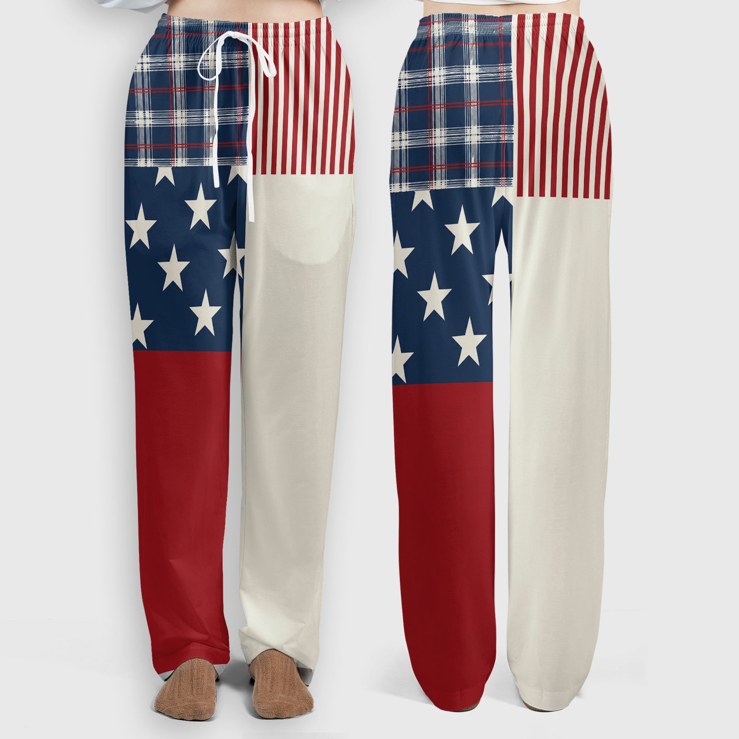 USA Flag Rose Patchwork Pattern Scrub Set, Scrub Pants and V Neck Top