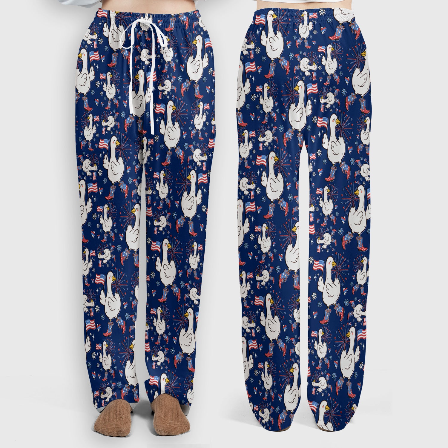 Patriotic Goose With USA Flag Fireworks Scrub Set, Breathable Fabrics Nursing Uniform
