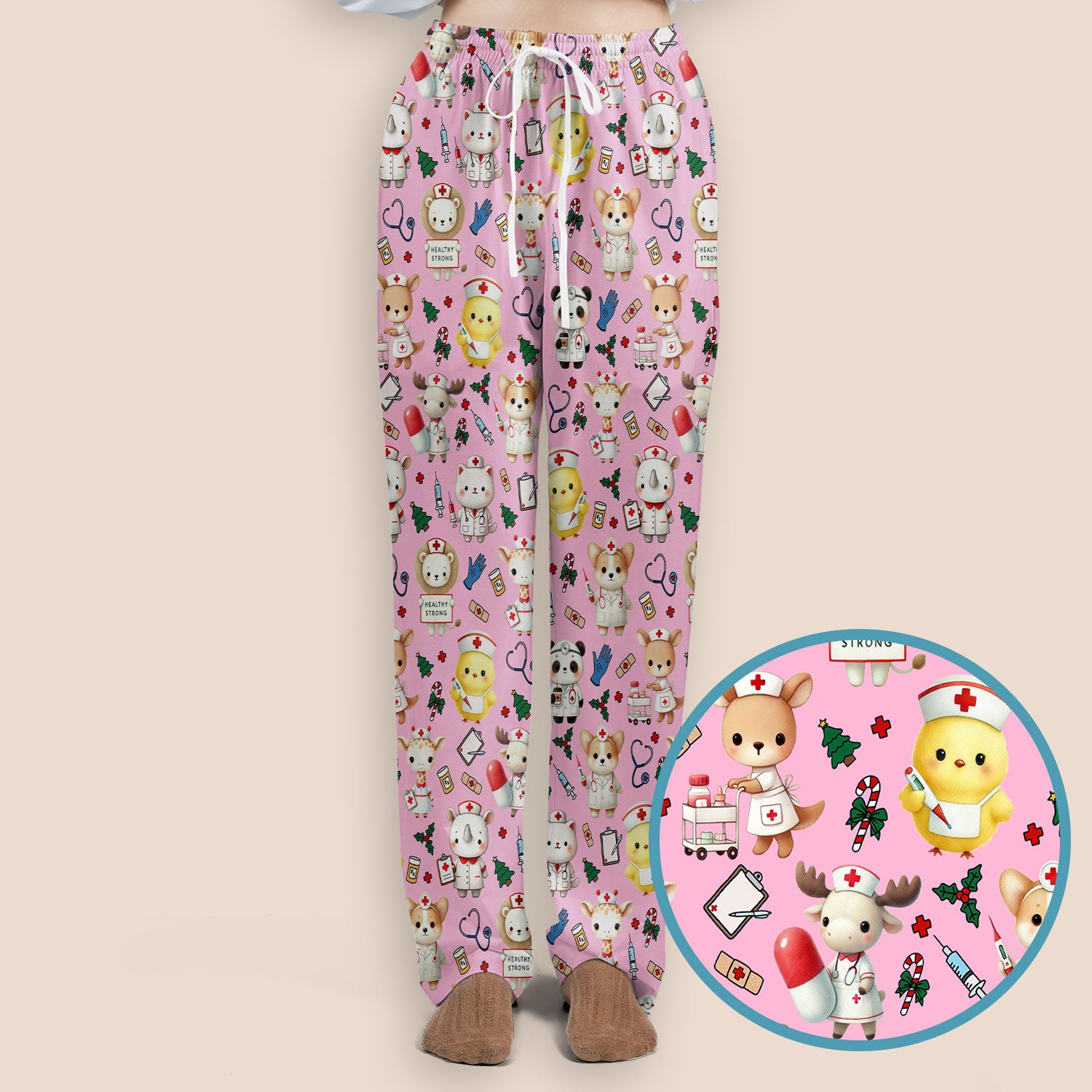 Comfortable Scrubs for Nurses - Women's Scrub Sets - Blue Scrub Pants and V Neck Top - Puppy Print Nursing Uniform