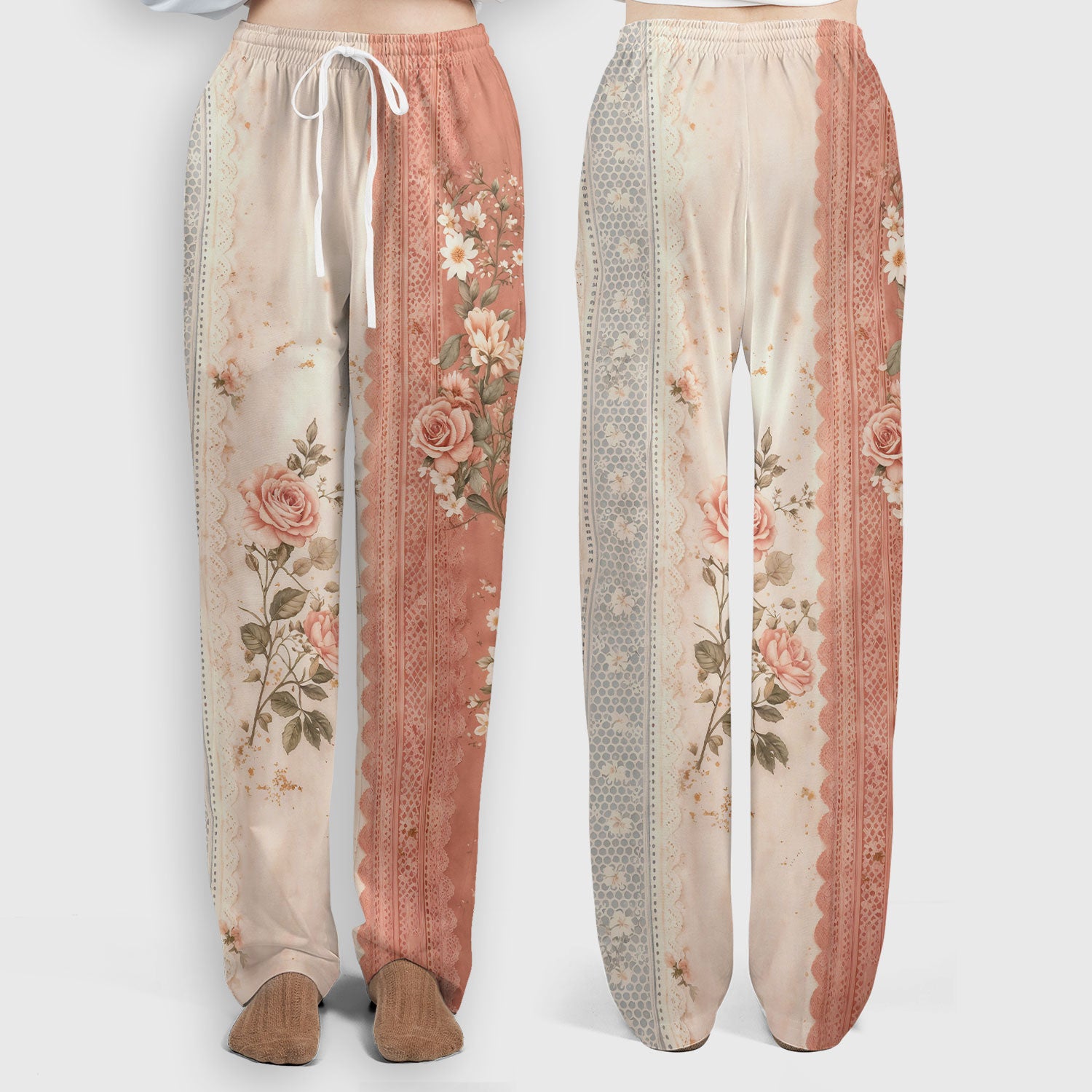 Inspirational Christian Cross Rose He Is Risen Vintage Floral Pattern Scrub Set, Scrub Pants and V Neck Top