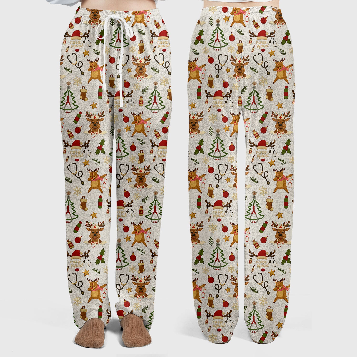 Christmas Reindeer Nurse Scrub Set for Women - Cute Holiday Pattern Scrub Top and Pants - Funny Festive Nursing Outfit Gift for RN LPN CNA